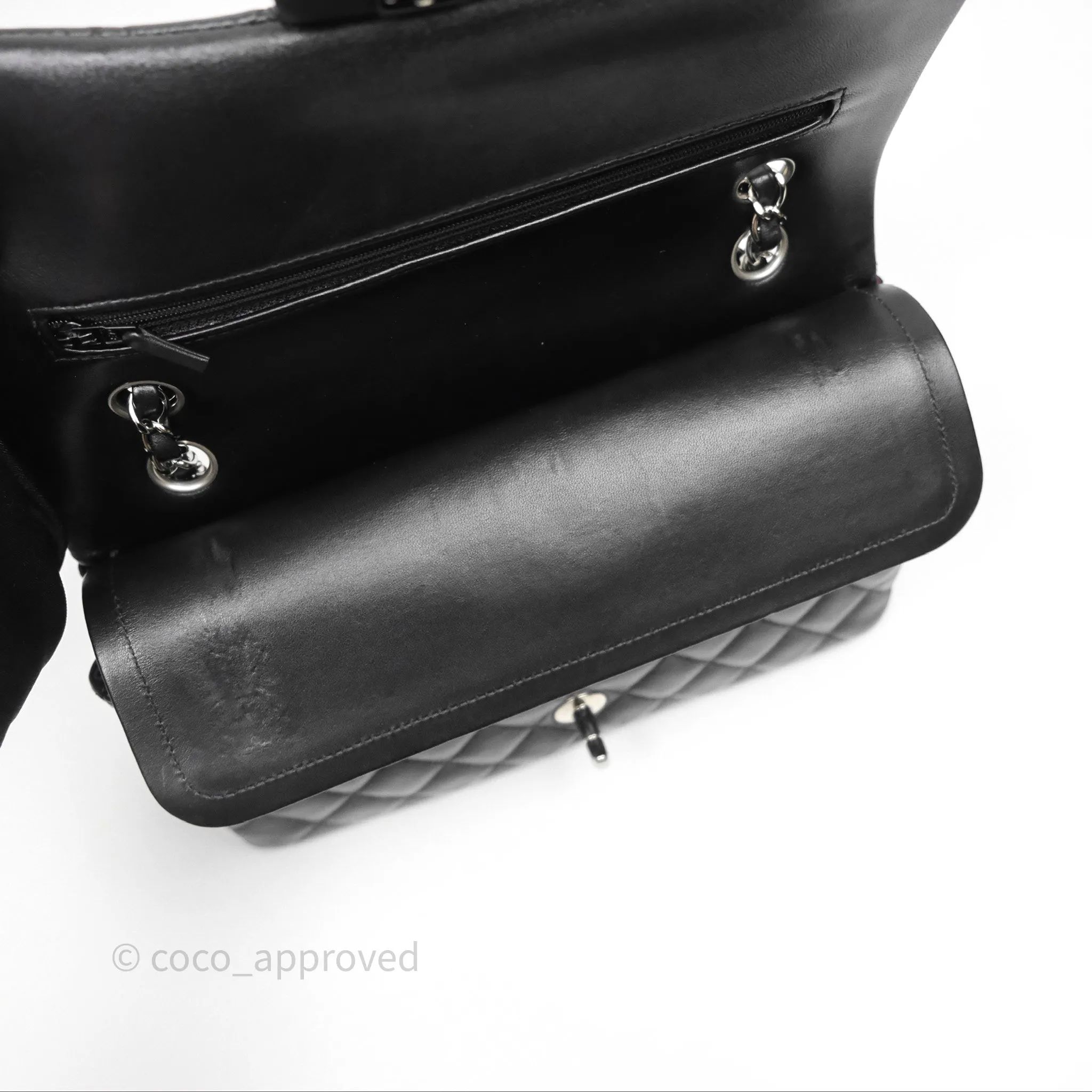 Chanel Classic M/L Medium Flap Quilted Black Lambskin Silver Hardware