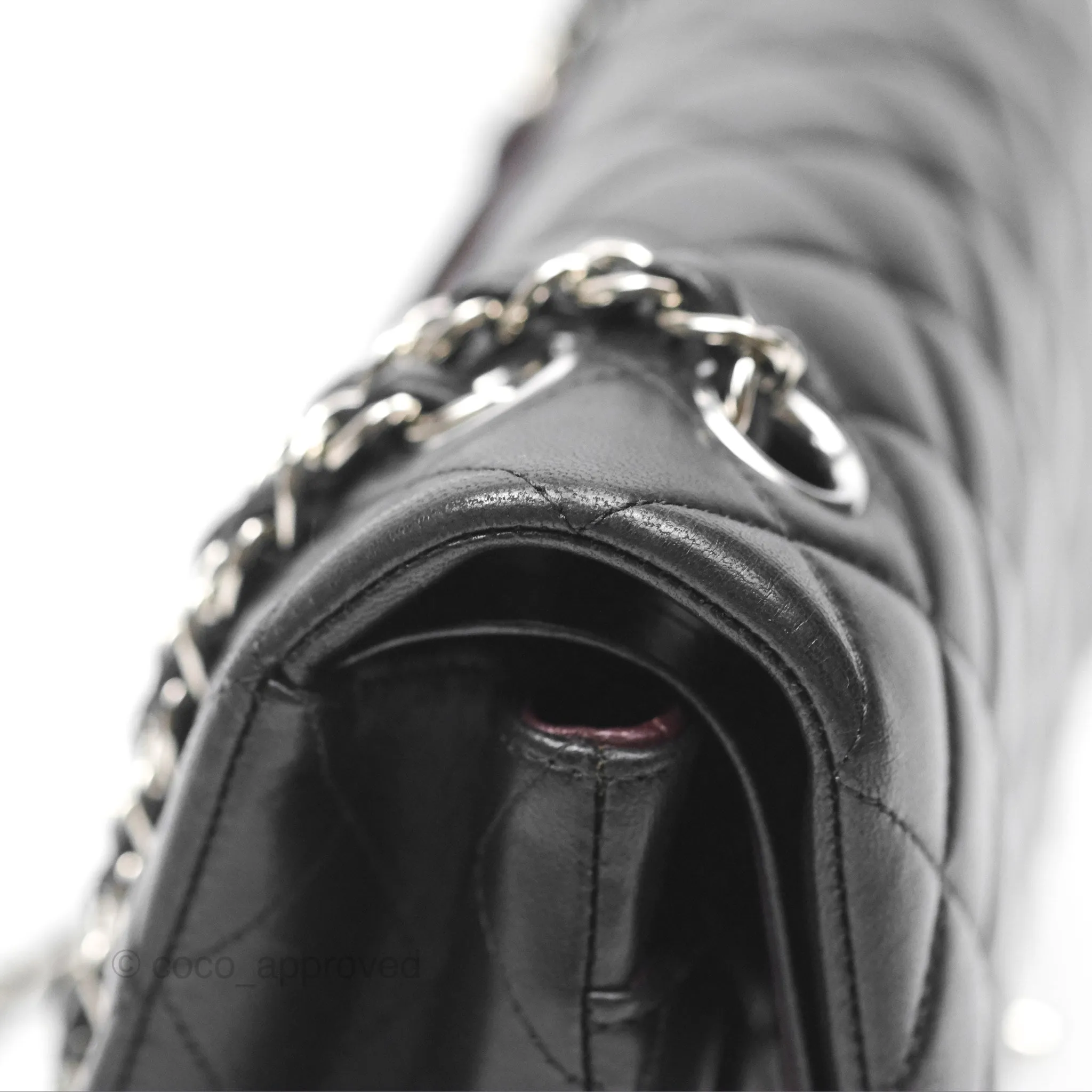 Chanel Classic M/L Medium Flap Quilted Black Lambskin Silver Hardware