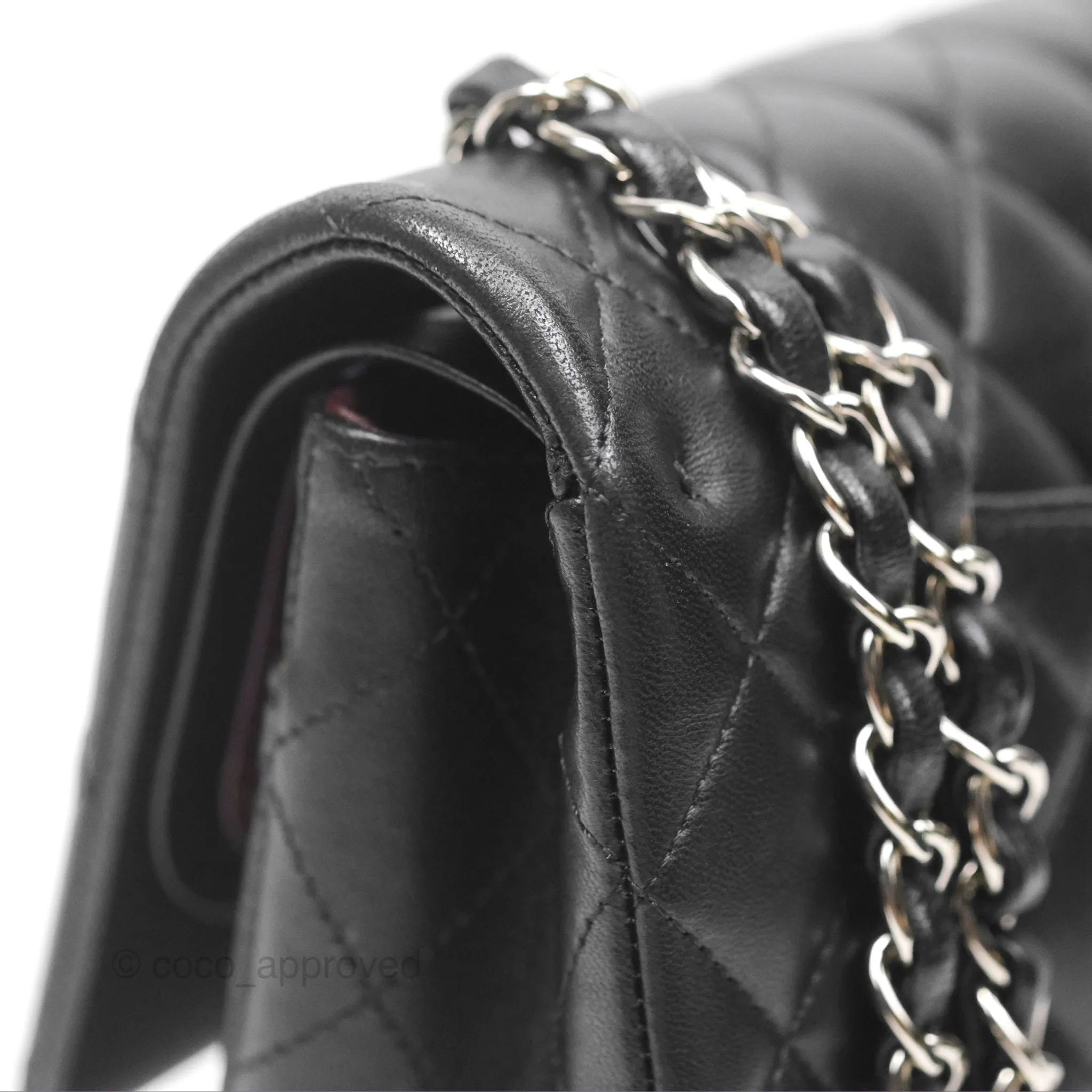 Chanel Classic M/L Medium Flap Quilted Black Lambskin Silver Hardware