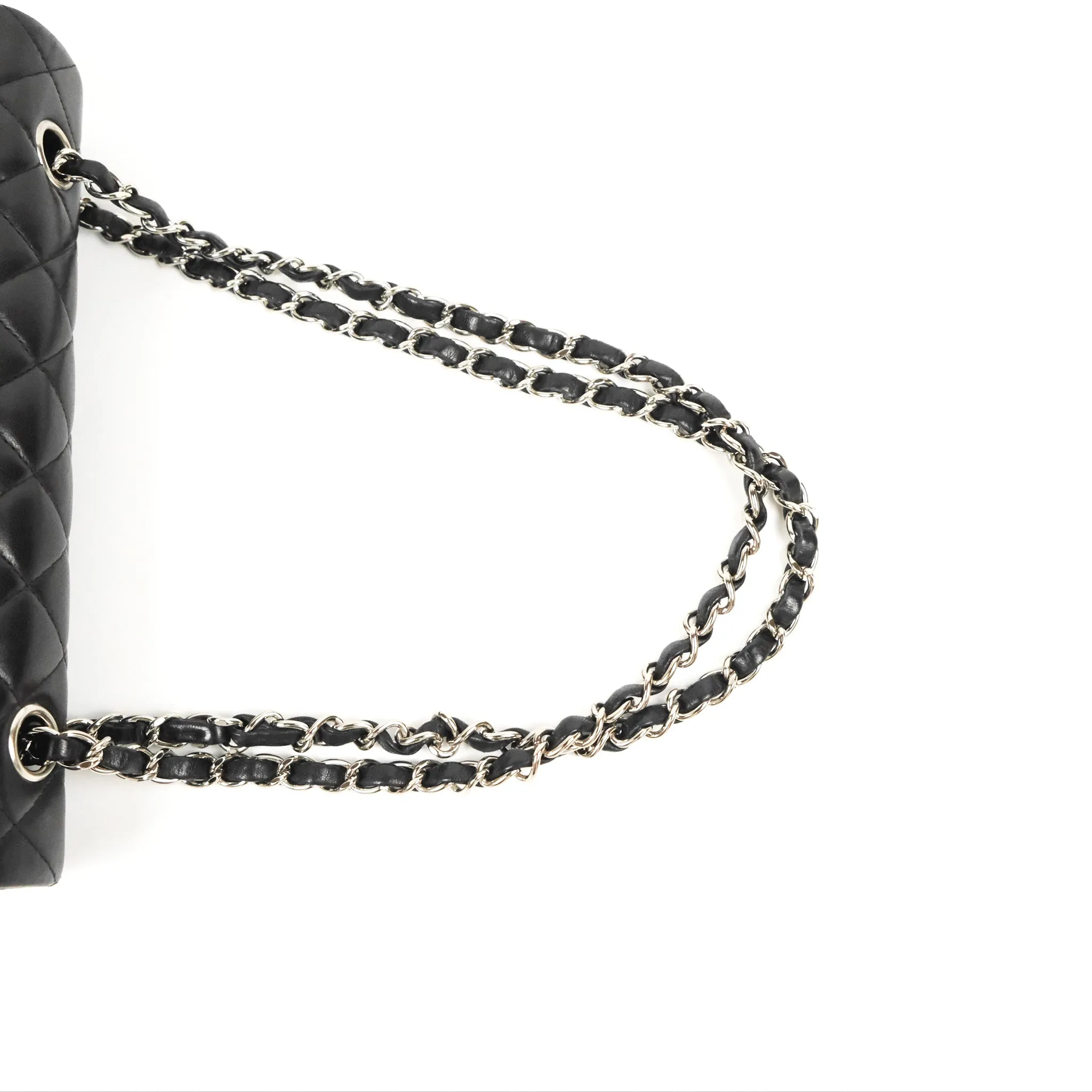 Chanel Classic M/L Medium Flap Quilted Black Lambskin Silver Hardware