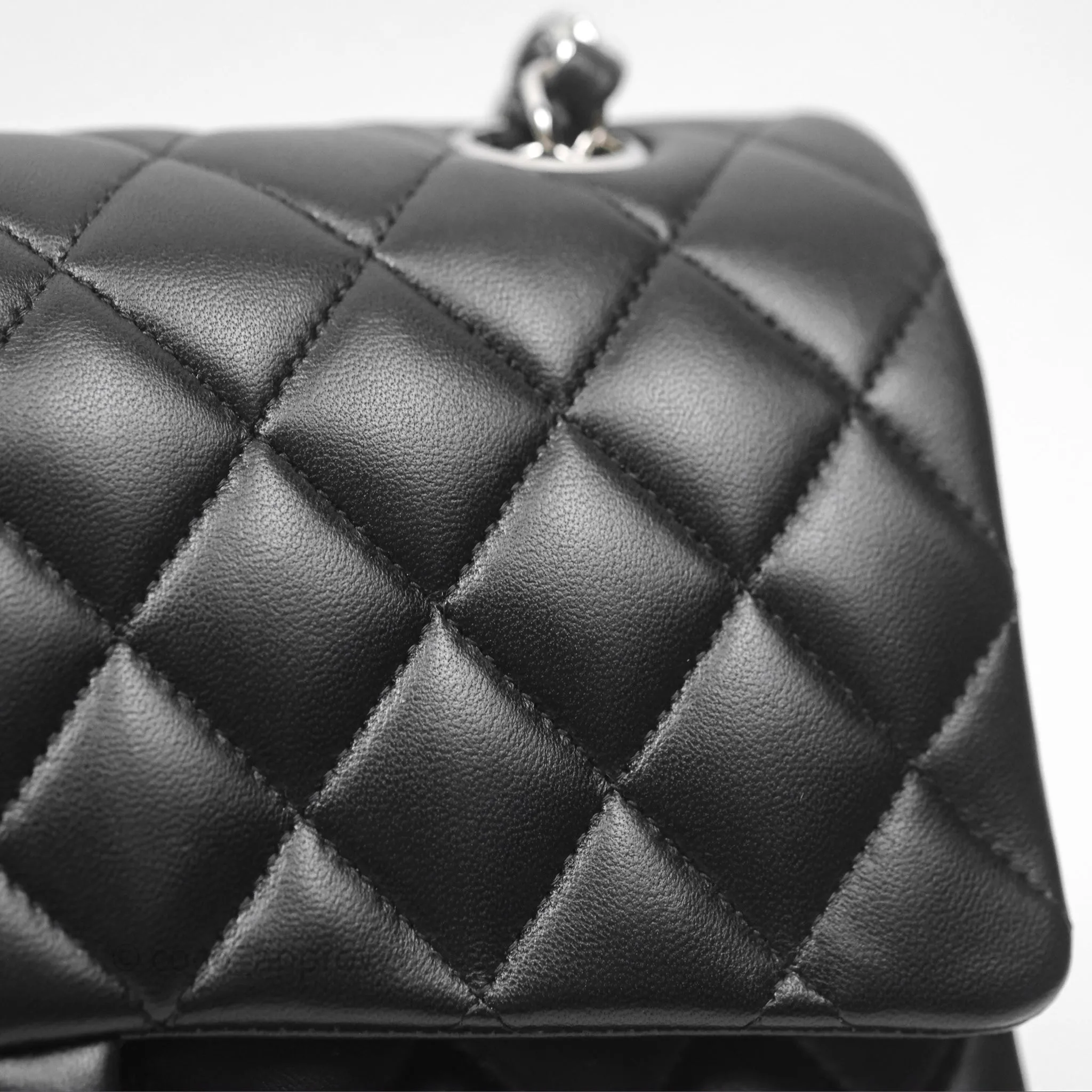 Chanel Classic M/L Medium Flap Quilted Black Lambskin Silver Hardware
