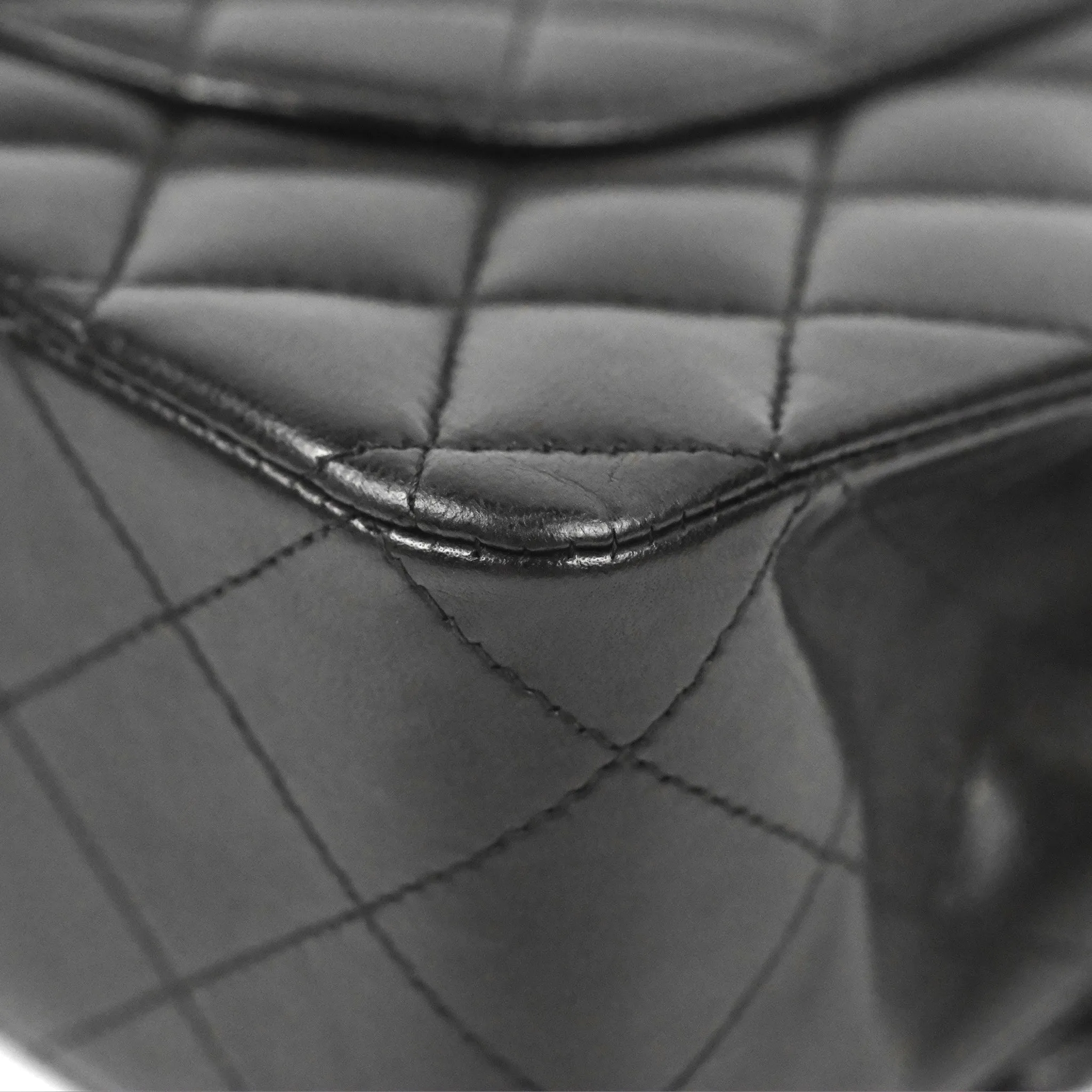 Chanel Classic M/L Medium Flap Quilted Black Lambskin Silver Hardware