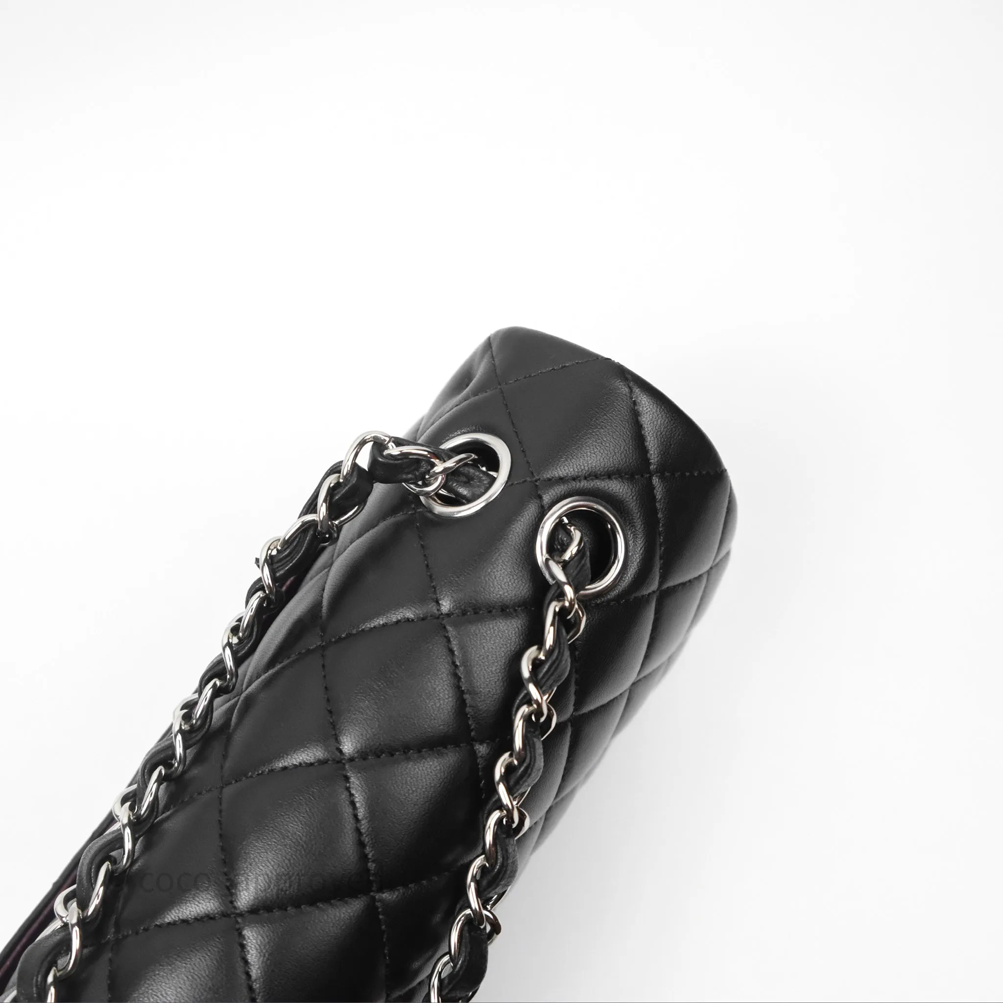 Chanel Classic M/L Medium Flap Quilted Black Lambskin Silver Hardware