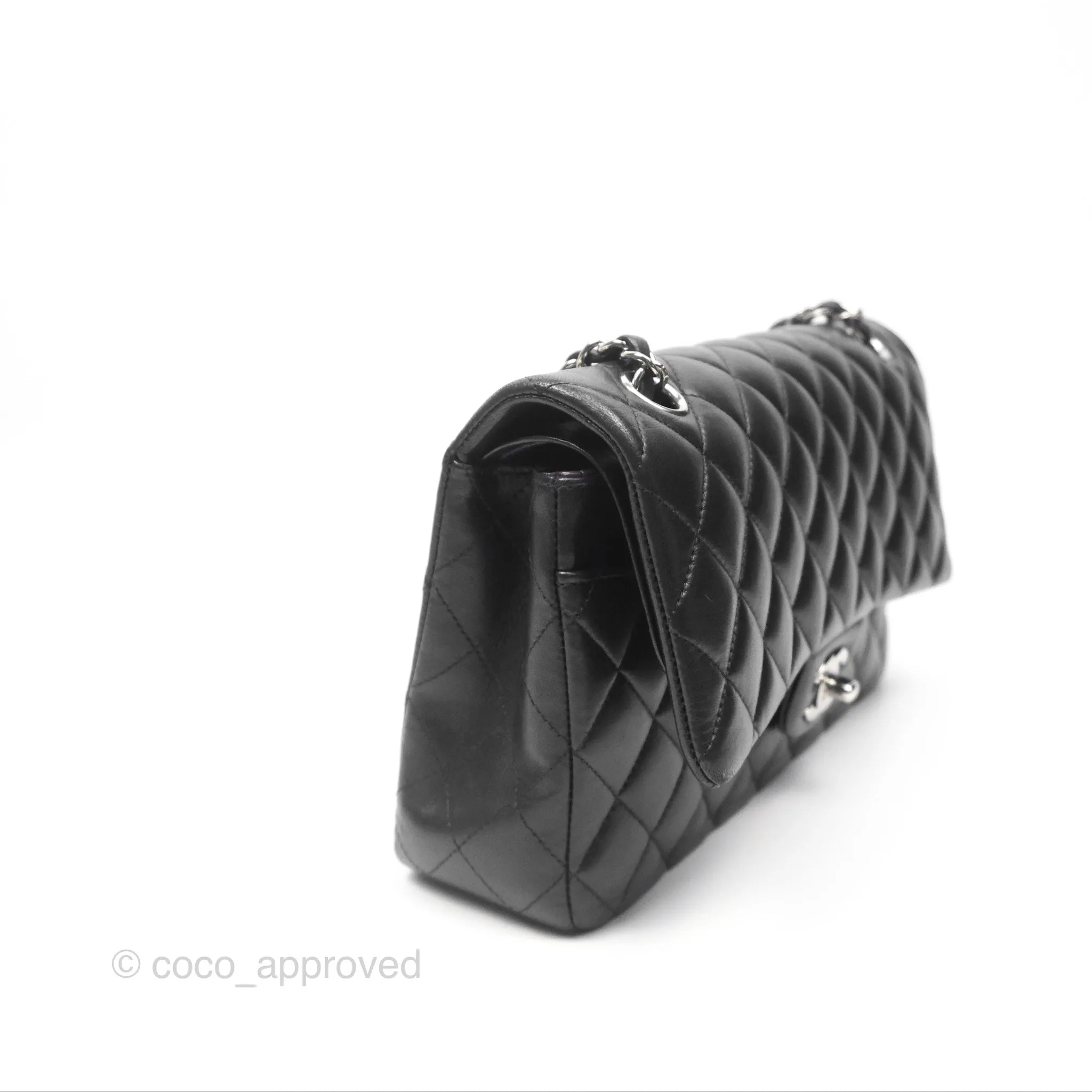 Chanel Classic M/L Medium Flap Quilted Black Lambskin Silver Hardware