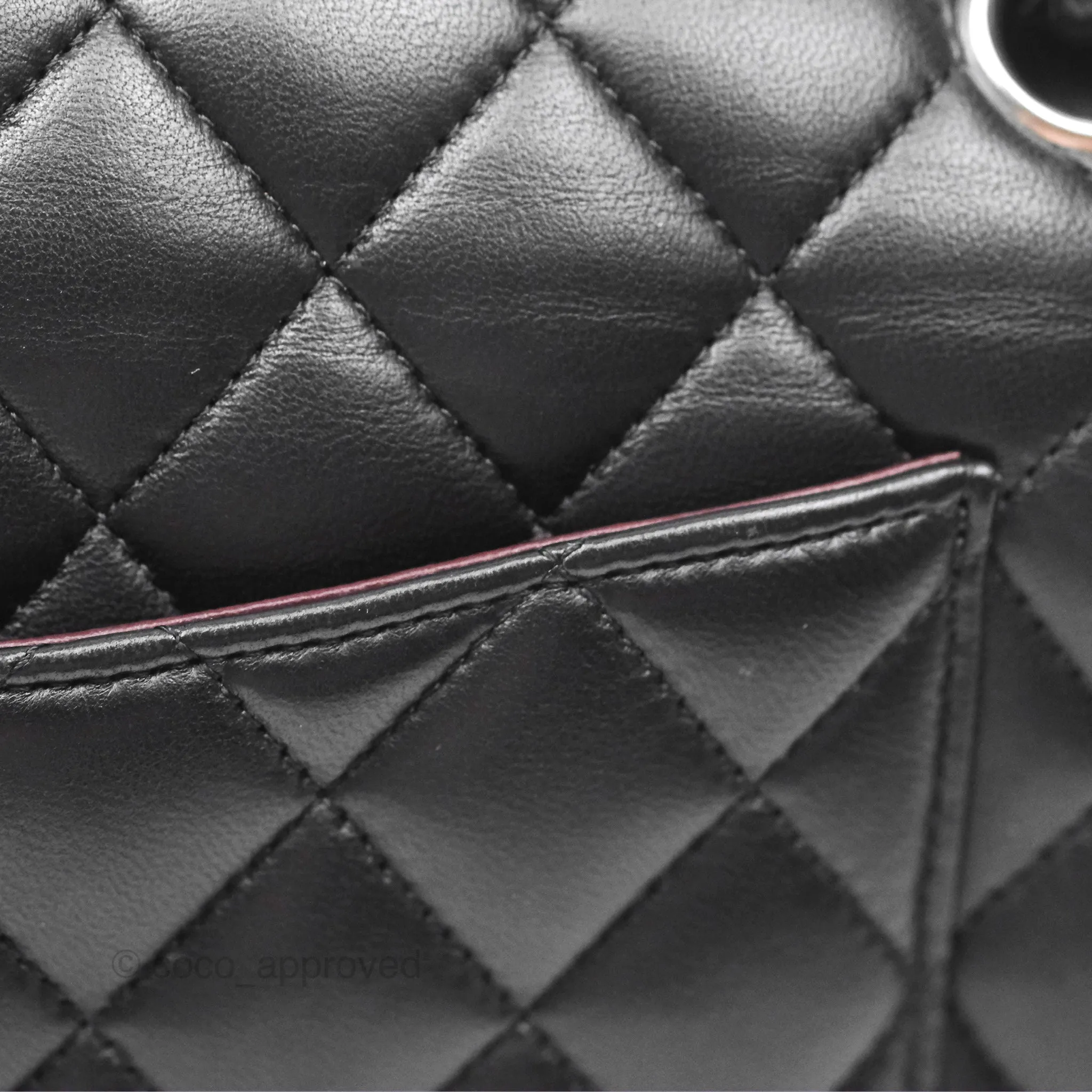 Chanel Classic M/L Medium Flap Quilted Black Lambskin Silver Hardware