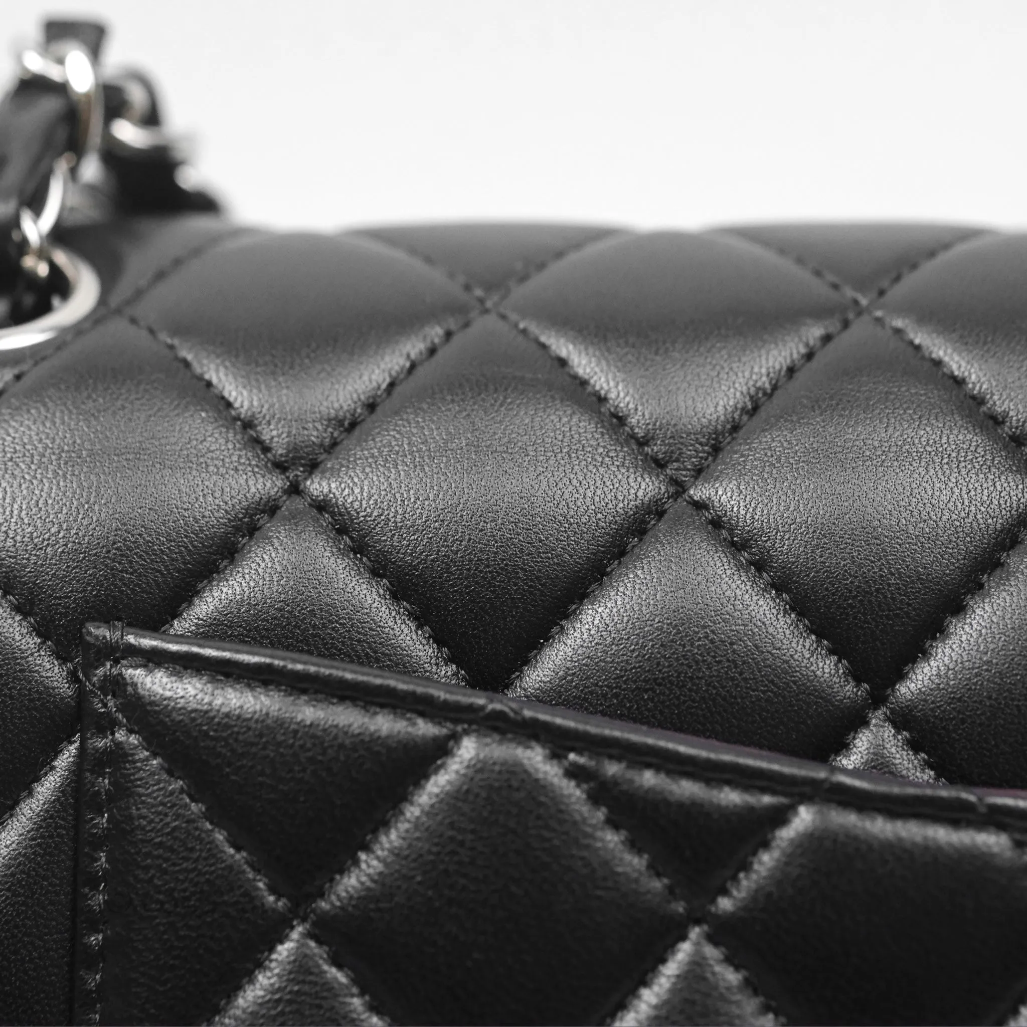 Chanel Classic M/L Medium Flap Quilted Black Lambskin Silver Hardware