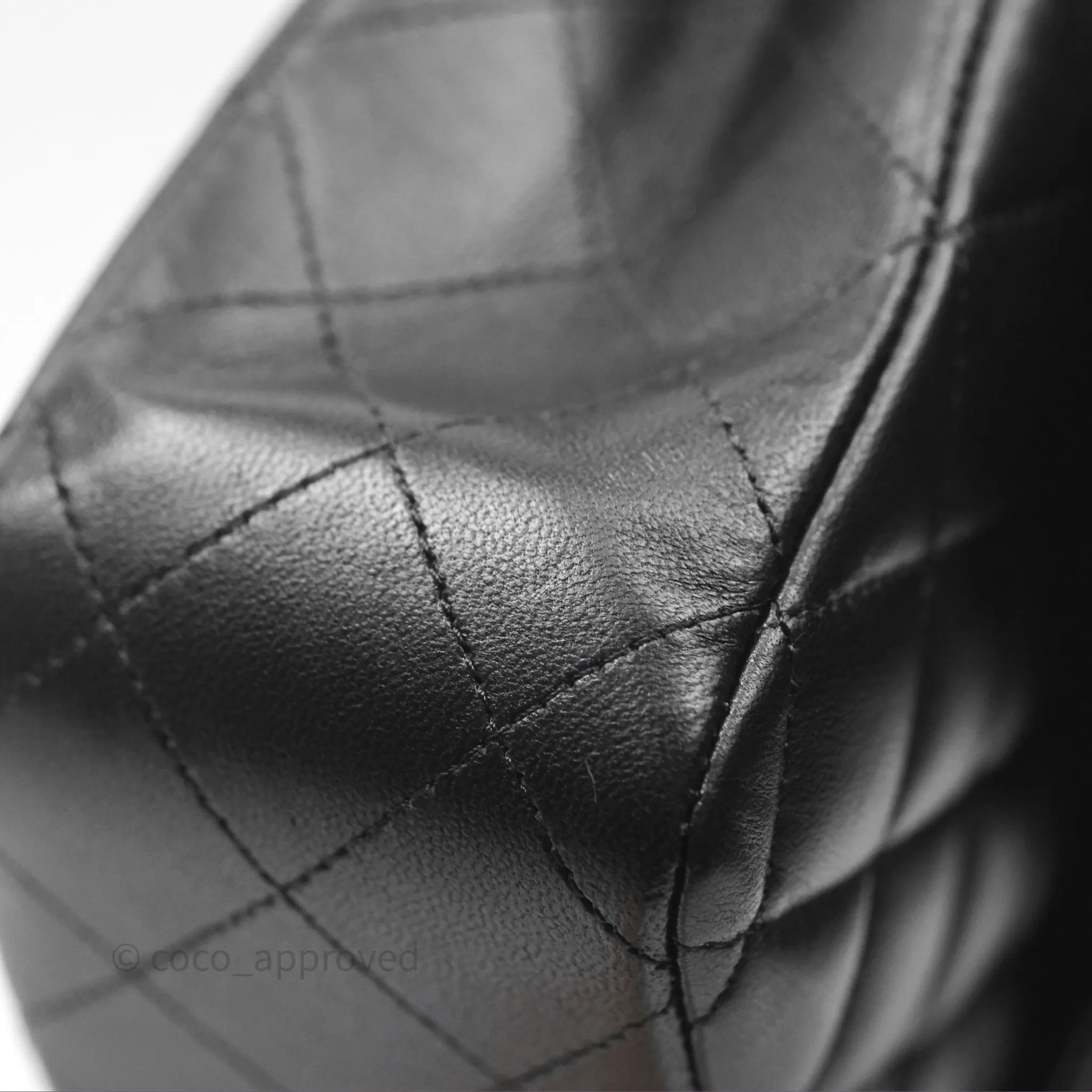Chanel Classic M/L Medium Flap Quilted Black Lambskin Silver Hardware