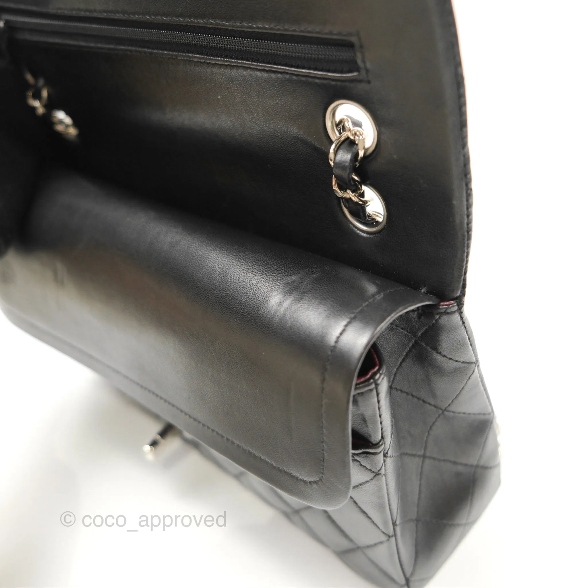 Chanel Classic M/L Medium Flap Quilted Black Lambskin Silver Hardware