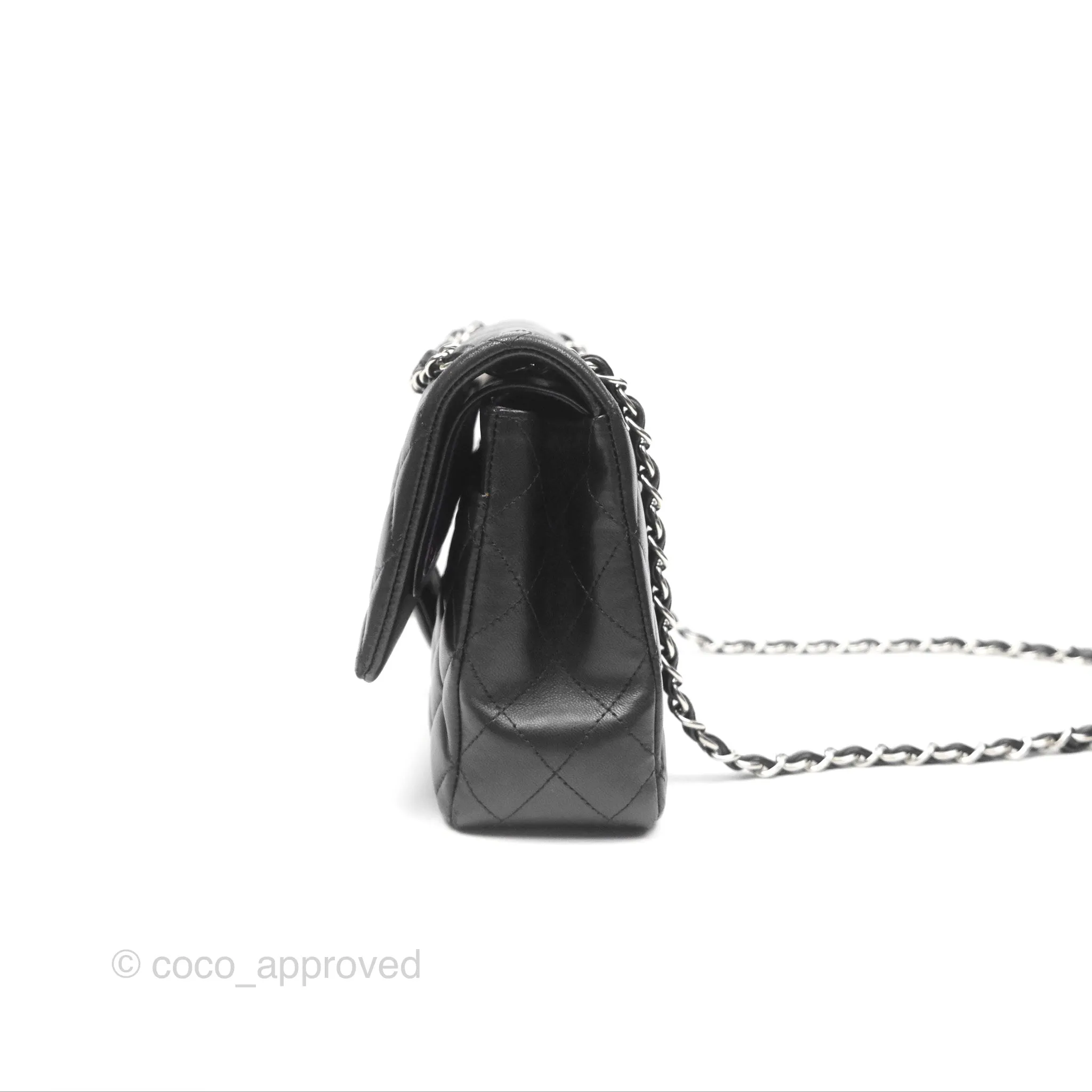 Chanel Classic M/L Medium Flap Quilted Black Lambskin Silver Hardware