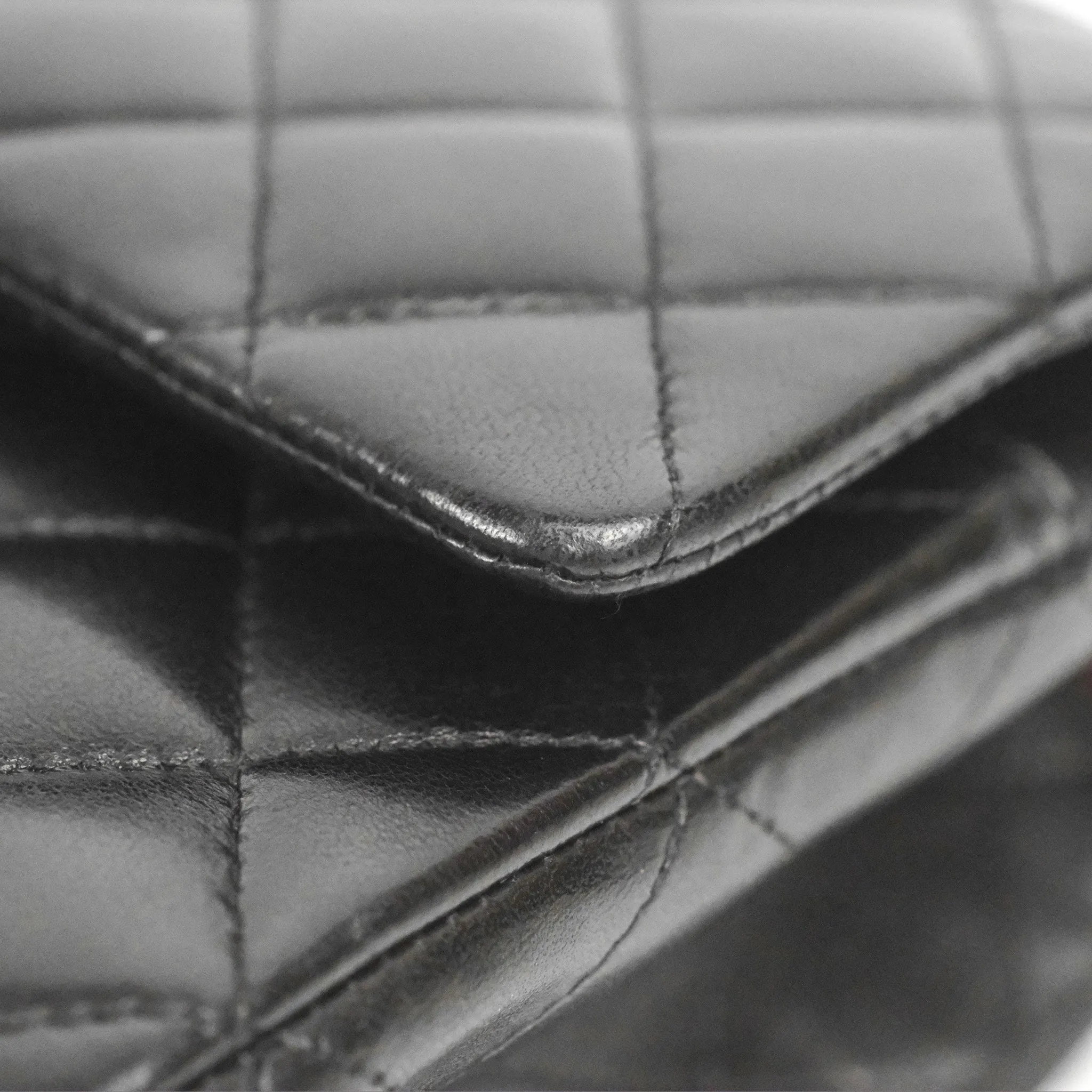Chanel Classic M/L Medium Flap Quilted Black Lambskin Silver Hardware