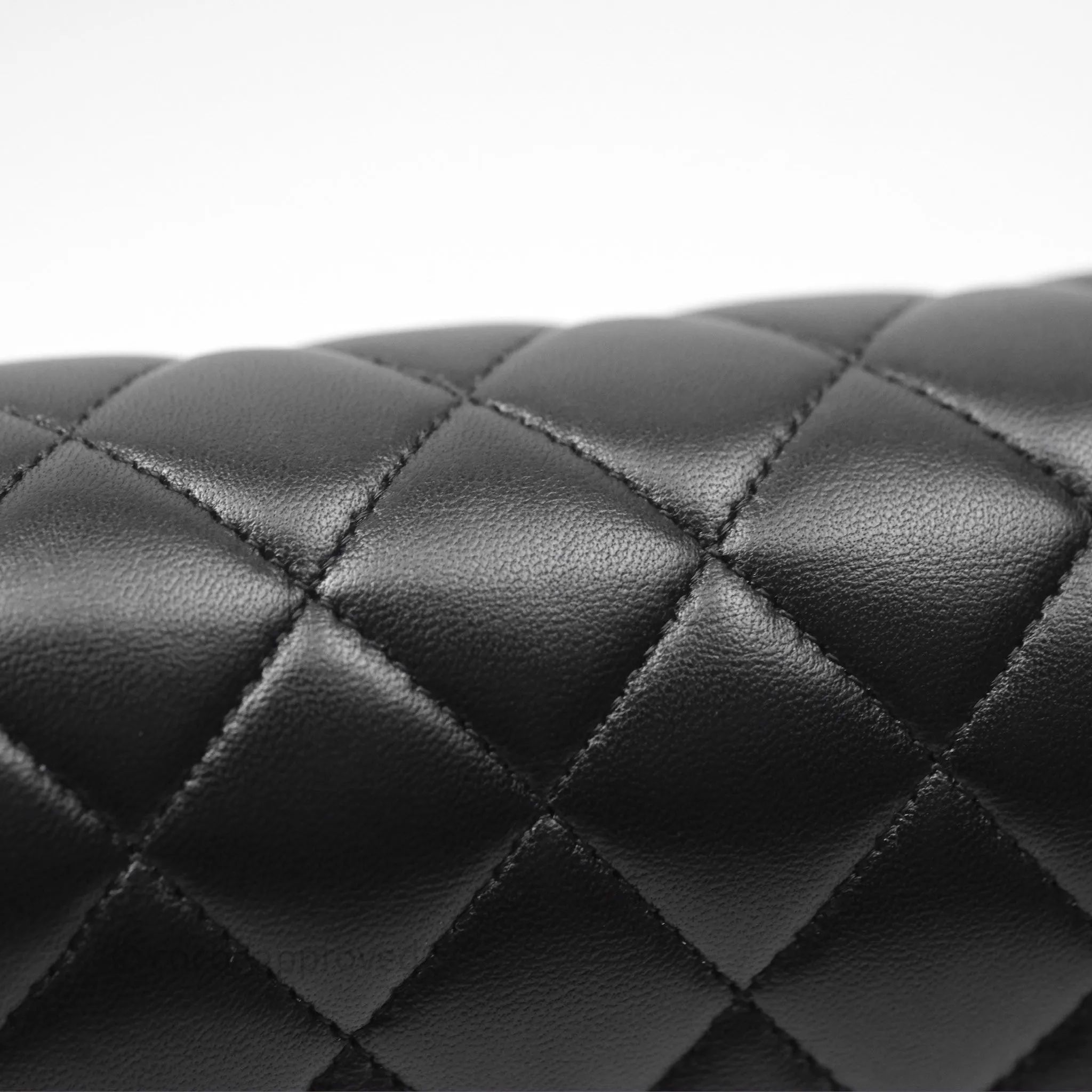 Chanel Classic M/L Medium Flap Quilted Black Lambskin Silver Hardware
