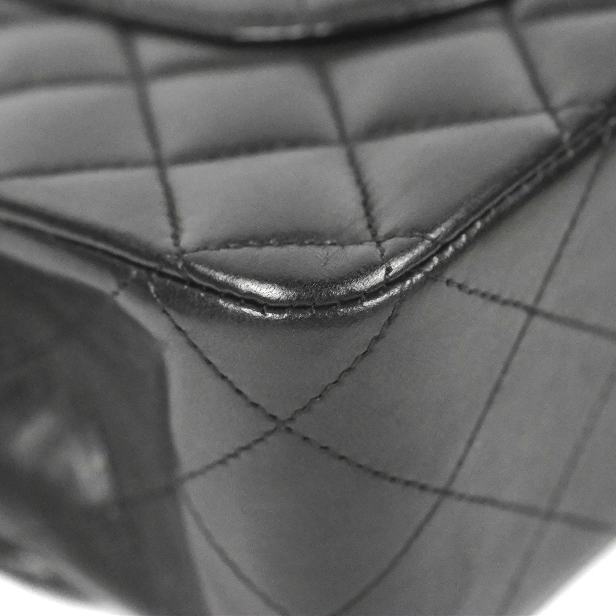 Chanel Classic M/L Medium Flap Quilted Black Lambskin Silver Hardware