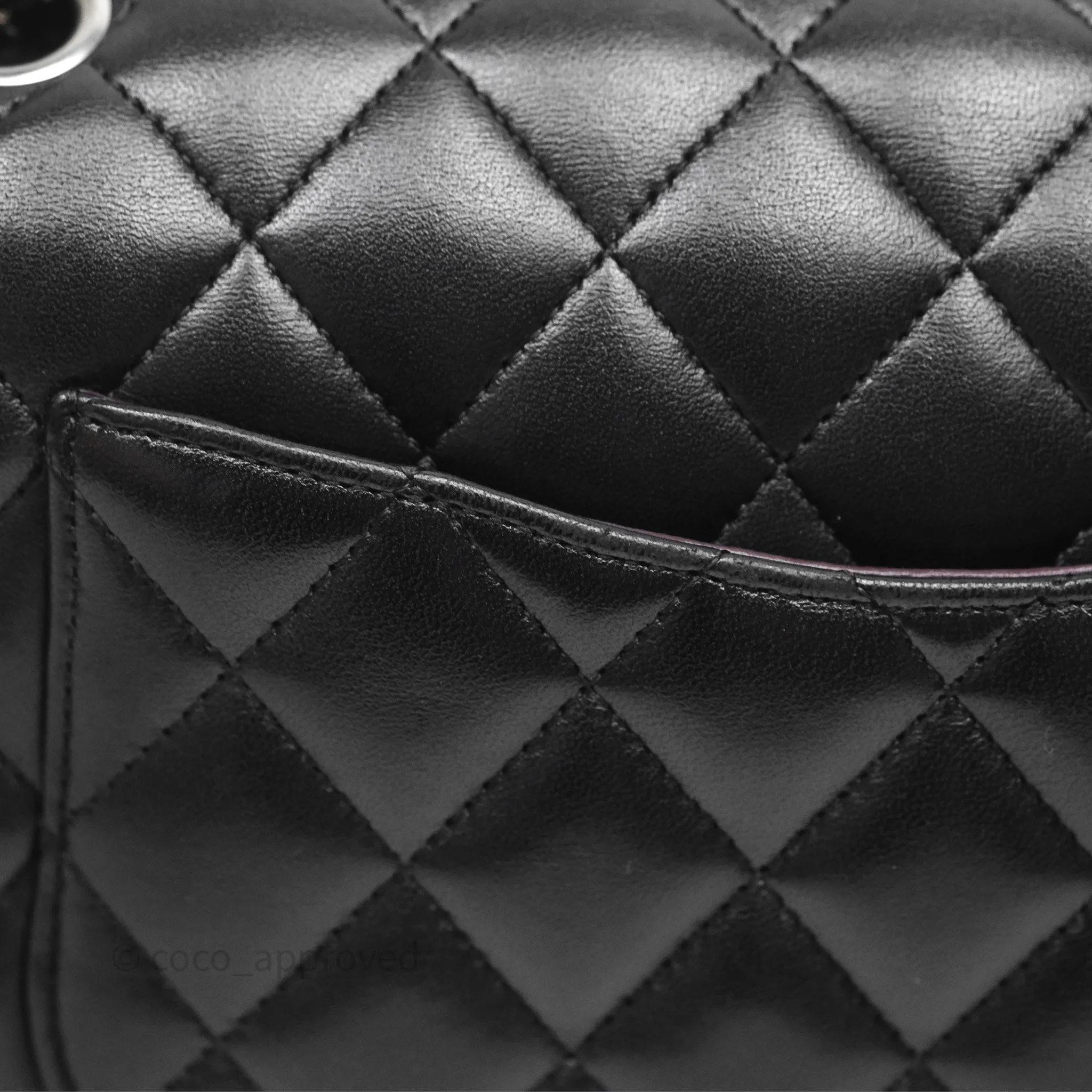 Chanel Classic M/L Medium Flap Quilted Black Lambskin Silver Hardware