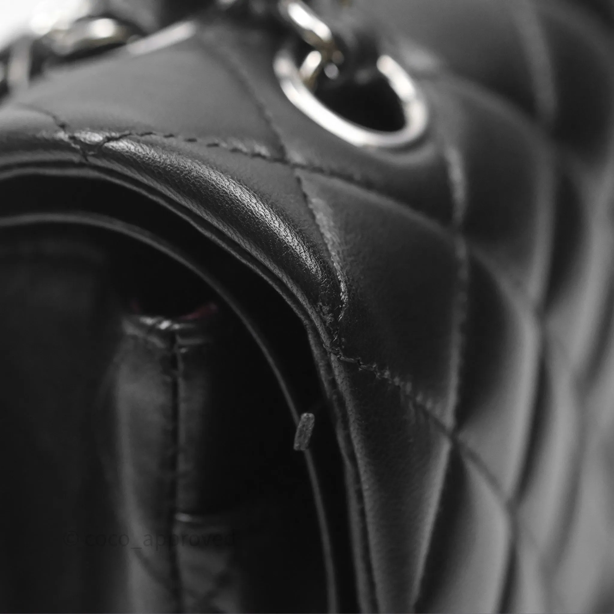 Chanel Classic M/L Medium Flap Quilted Black Lambskin Silver Hardware