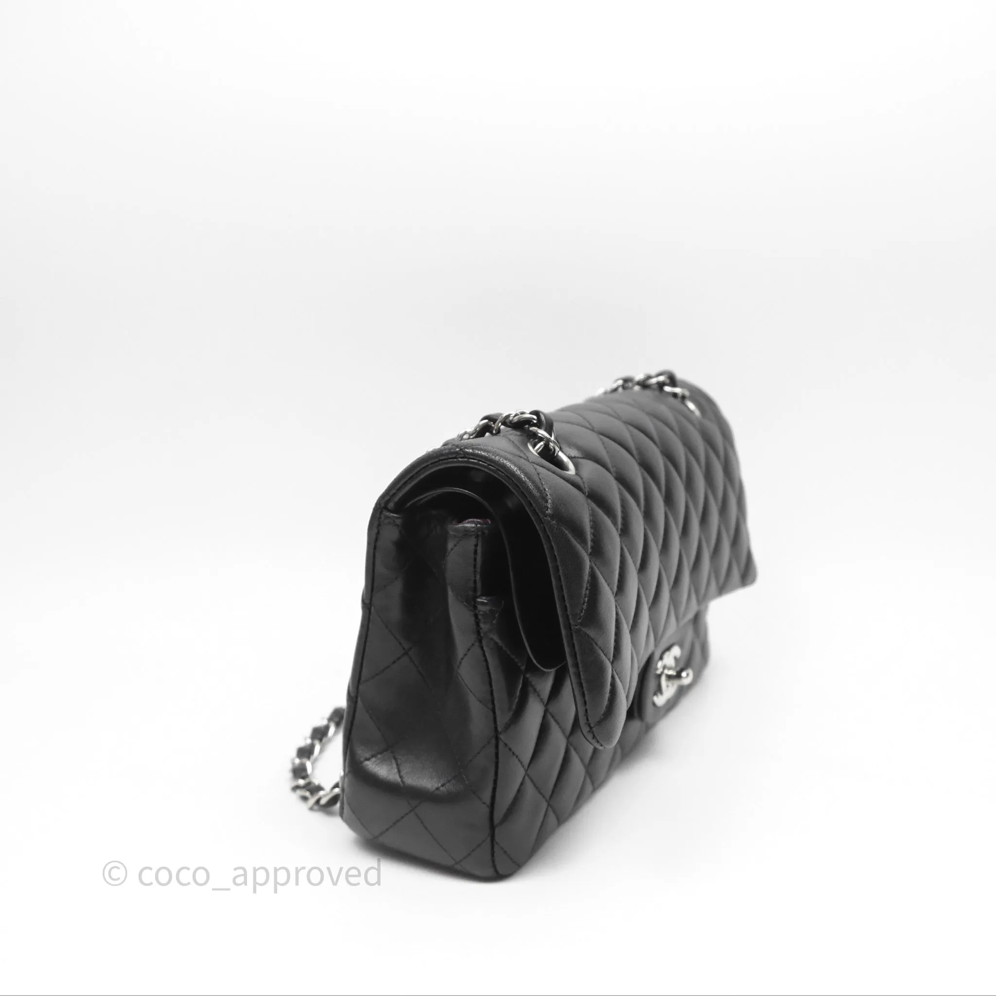Chanel Classic M/L Medium Flap Quilted Black Lambskin Silver Hardware