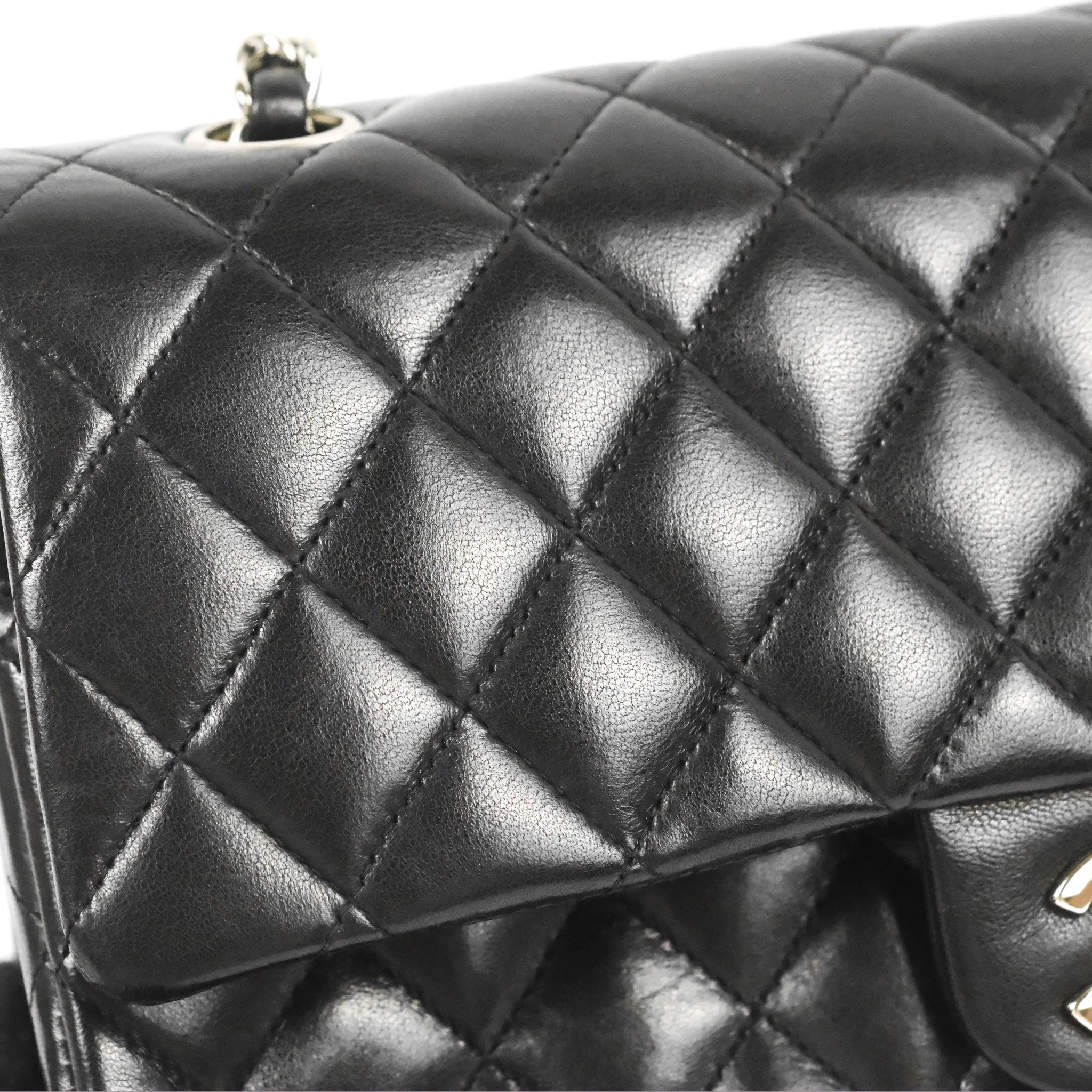 Chanel Classic M/L Medium Flap Quilted Black Lambskin Silver Hardware