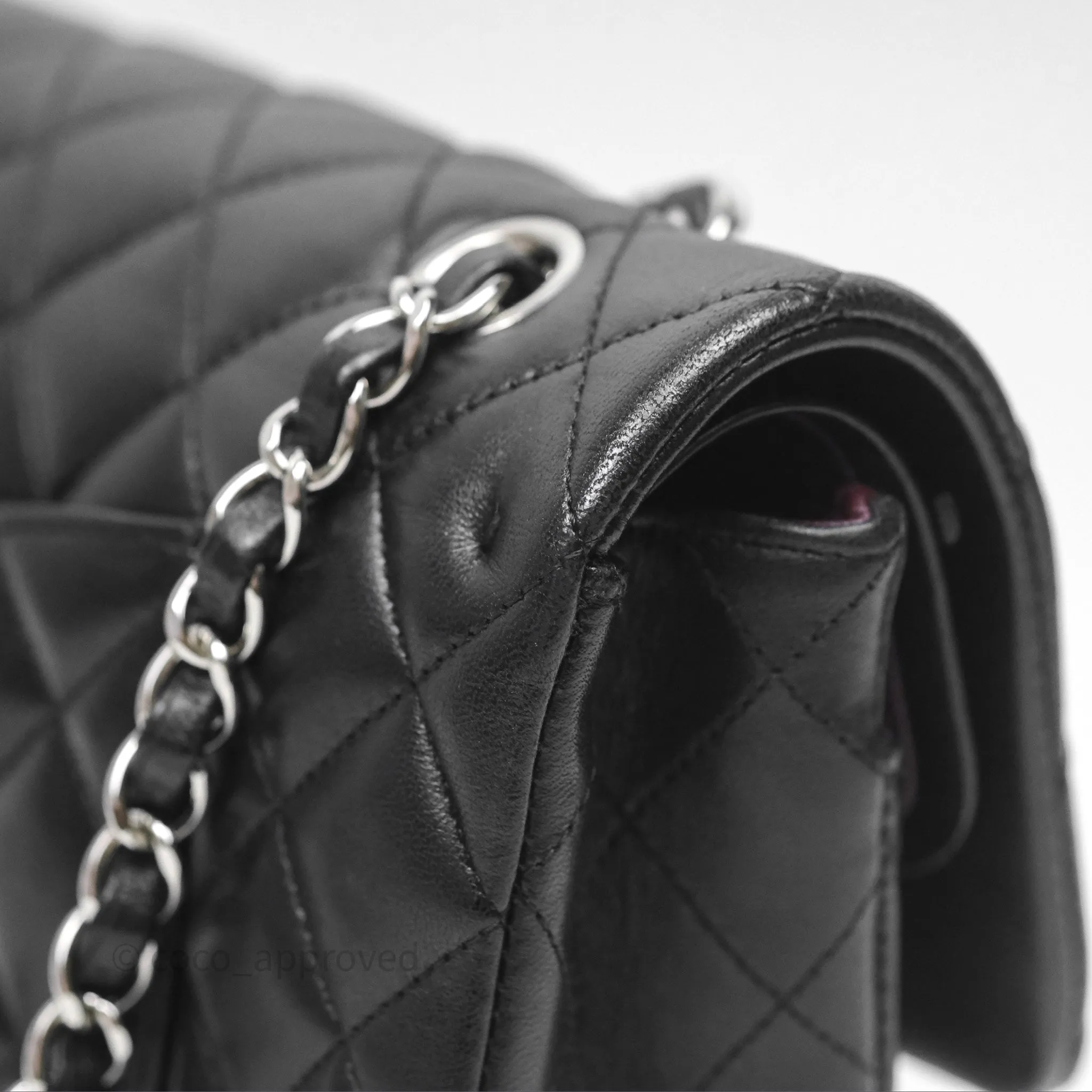 Chanel Classic M/L Medium Flap Quilted Black Lambskin Silver Hardware