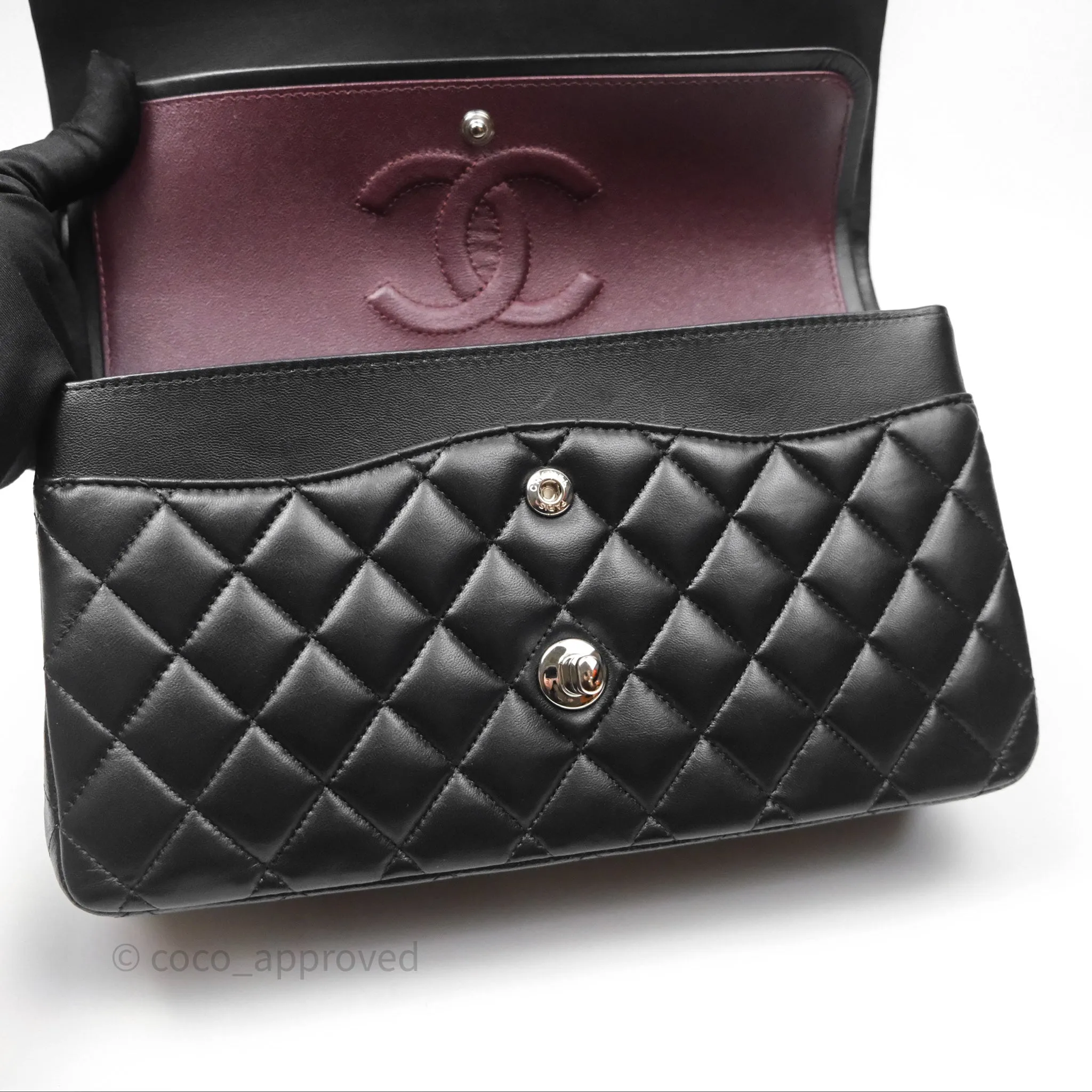Chanel Classic M/L Medium Flap Quilted Black Lambskin Silver Hardware