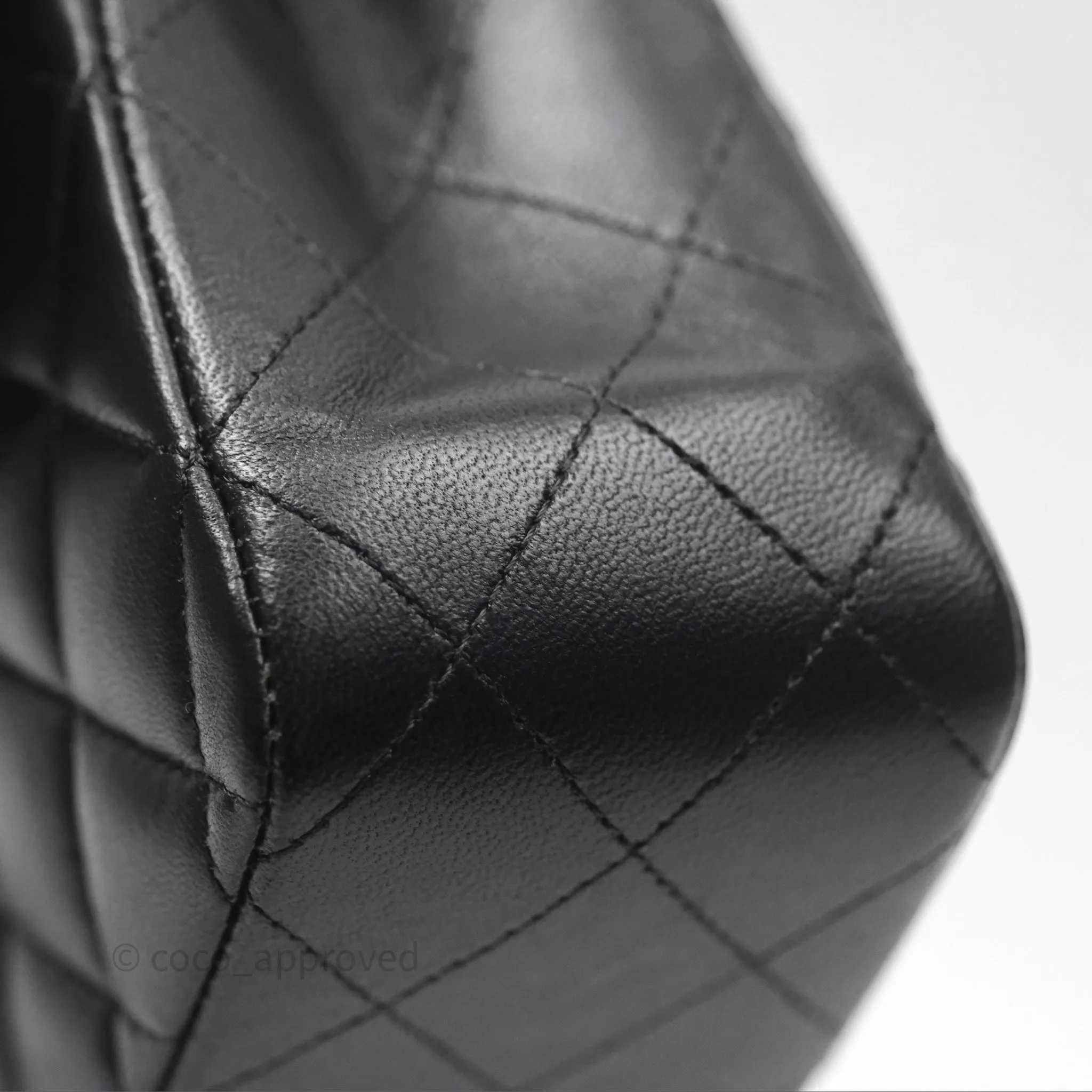 Chanel Classic M/L Medium Flap Quilted Black Lambskin Silver Hardware