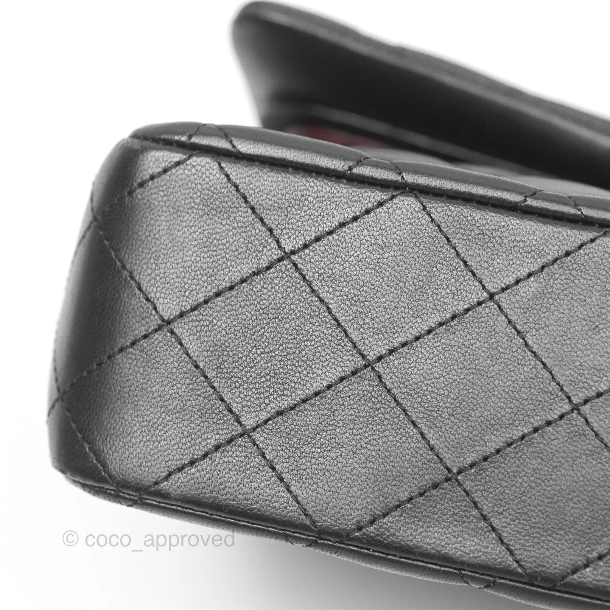 Chanel Classic M/L Medium Flap Quilted Black Lambskin Silver Hardware