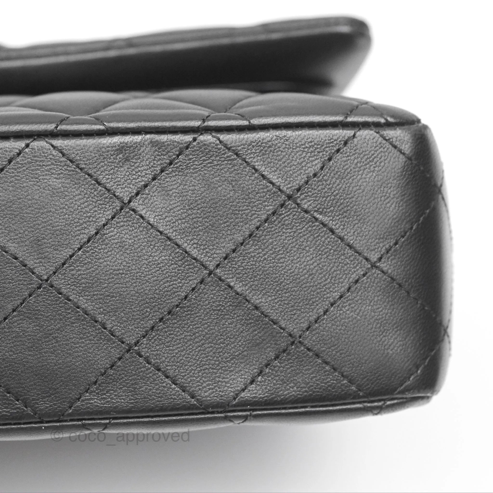 Chanel Classic M/L Medium Flap Quilted Black Lambskin Silver Hardware