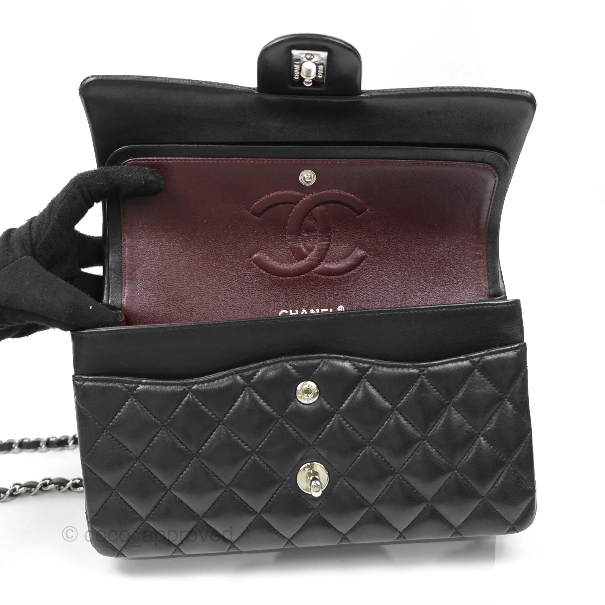 Chanel Classic M/L Medium Flap Quilted Black Lambskin Silver Hardware