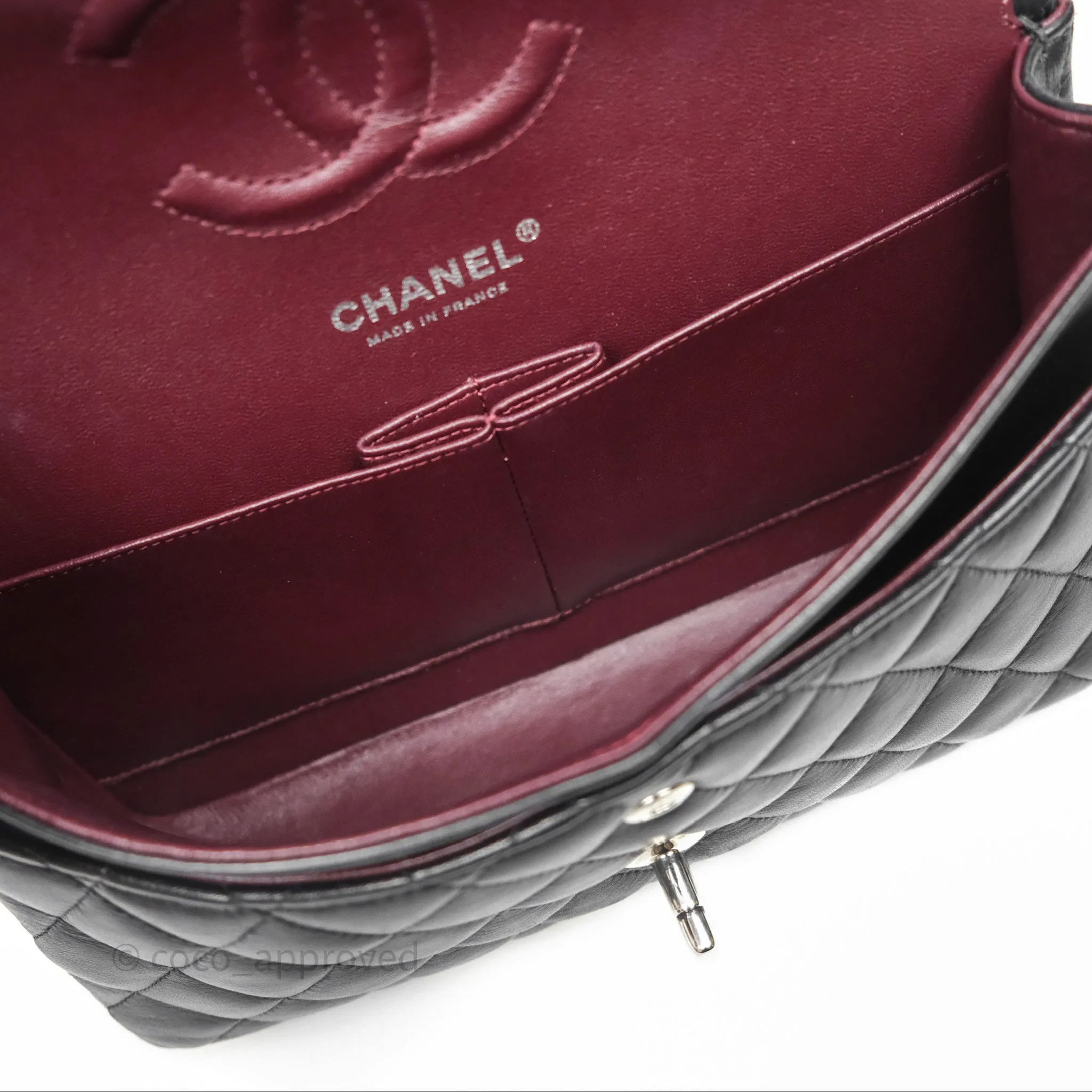 Chanel Classic M/L Medium Flap Quilted Black Lambskin Silver Hardware