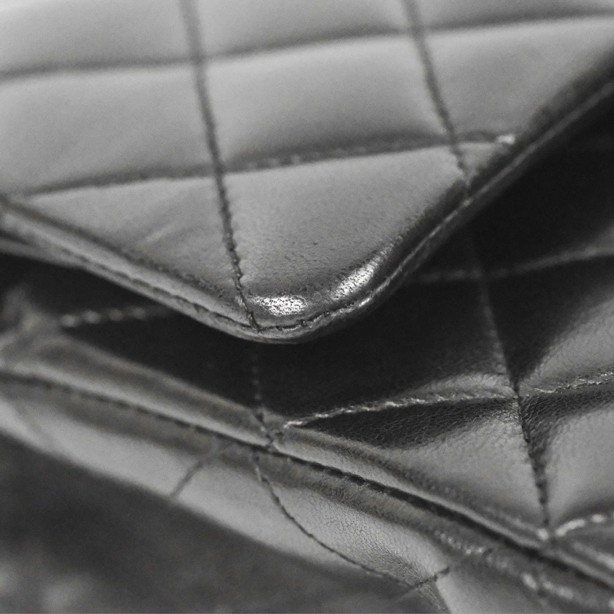 Chanel Classic M/L Medium Flap Quilted Black Lambskin Silver Hardware