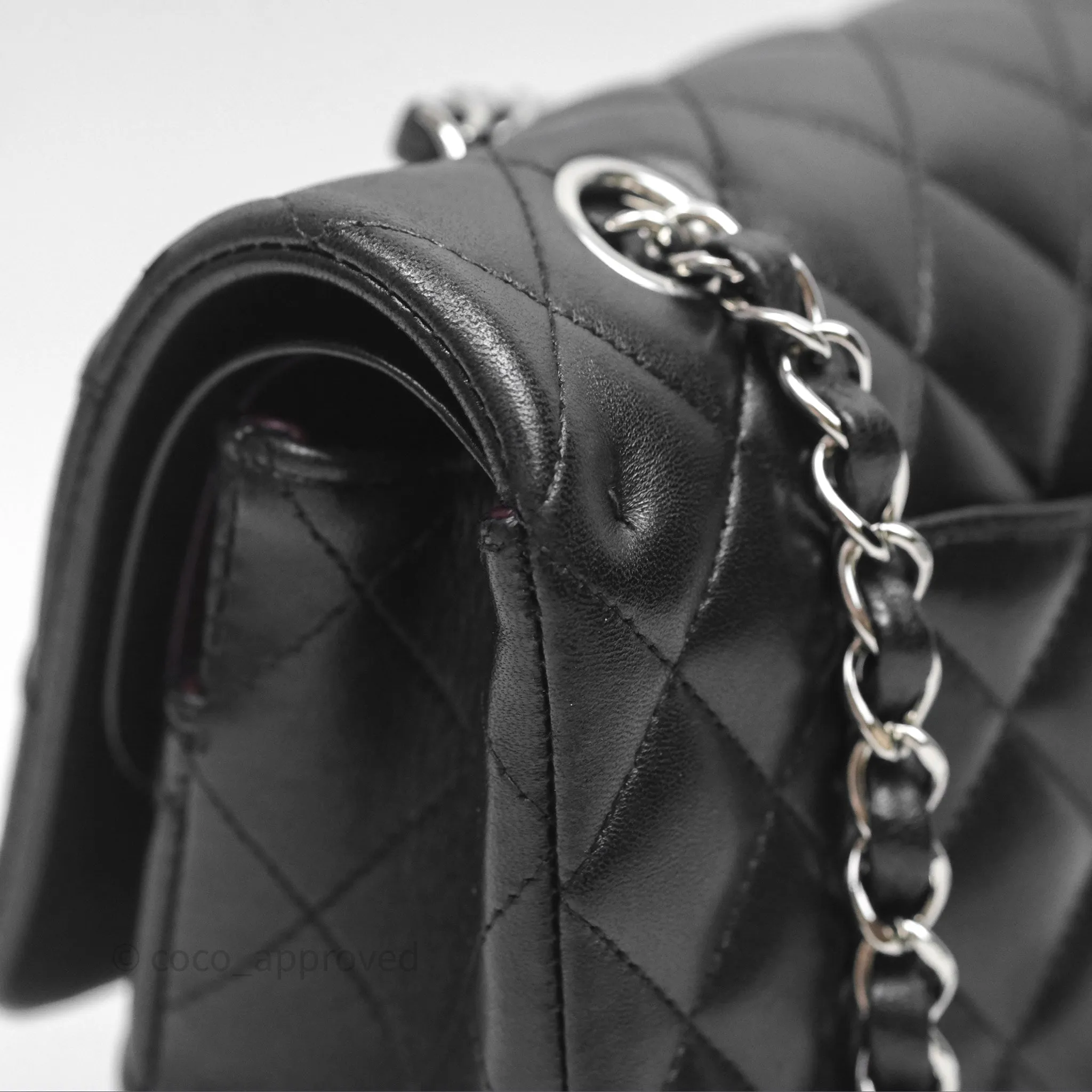 Chanel Classic M/L Medium Flap Quilted Black Lambskin Silver Hardware