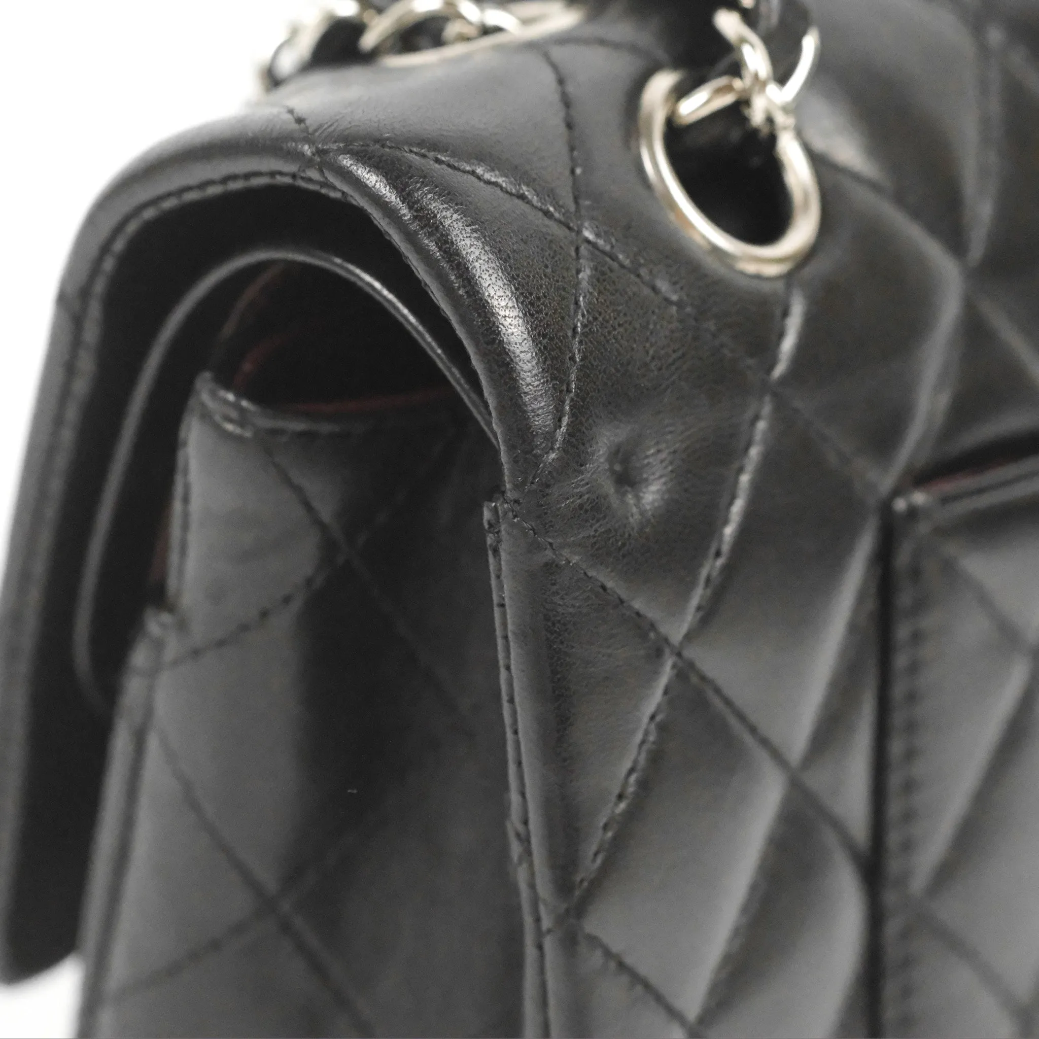 Chanel Classic M/L Medium Flap Quilted Black Lambskin Silver Hardware