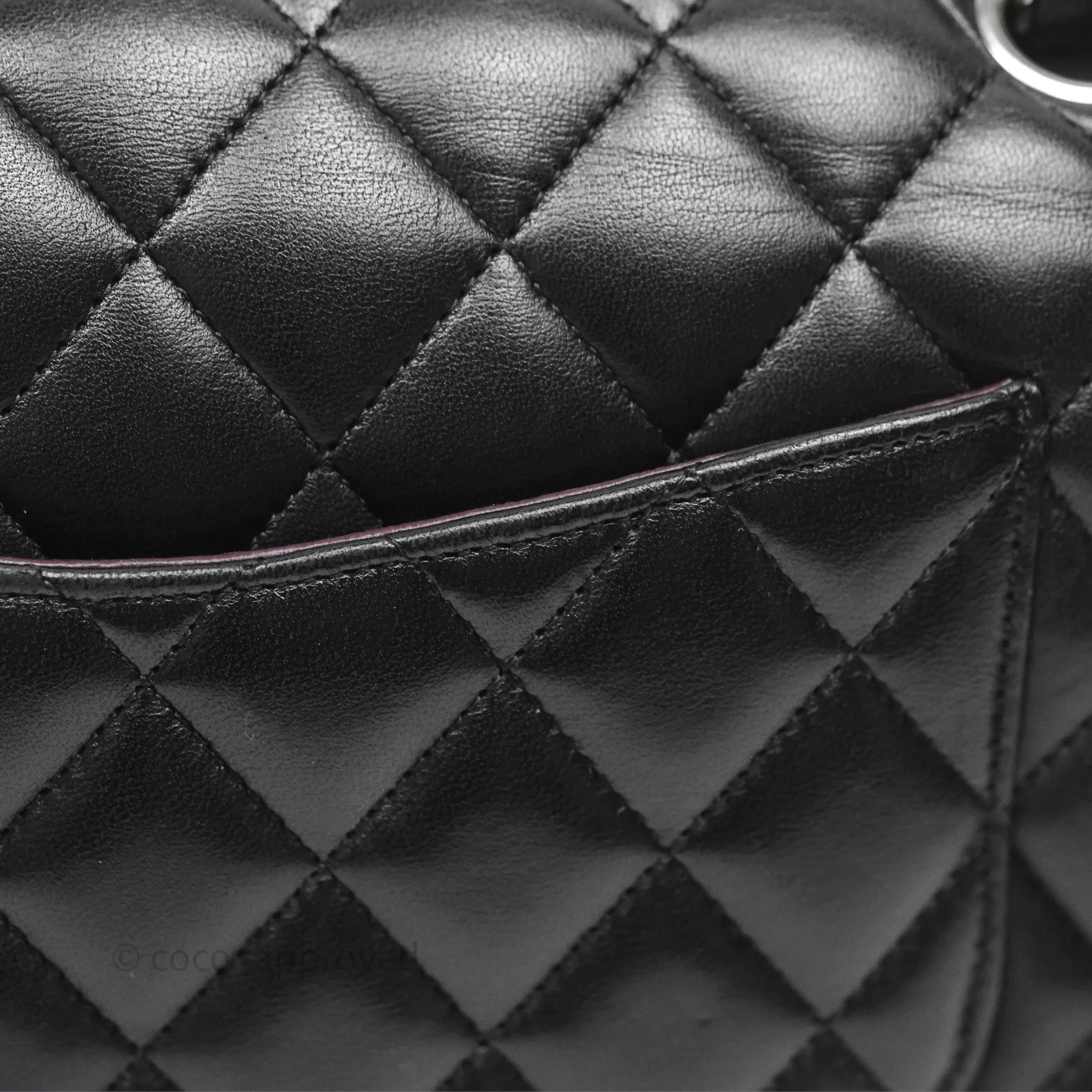 Chanel Classic M/L Medium Flap Quilted Black Lambskin Silver Hardware