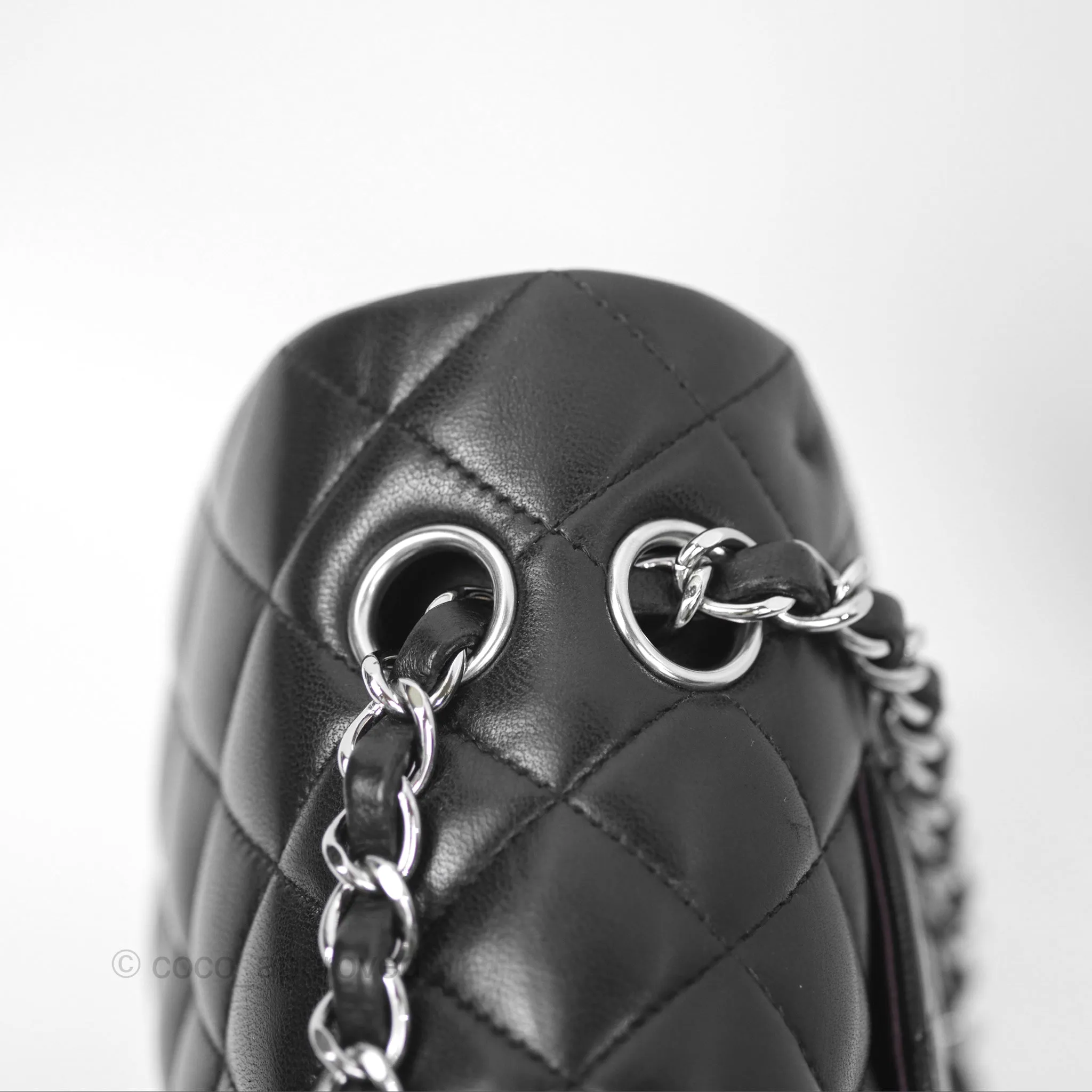 Chanel Classic M/L Medium Flap Quilted Black Lambskin Silver Hardware
