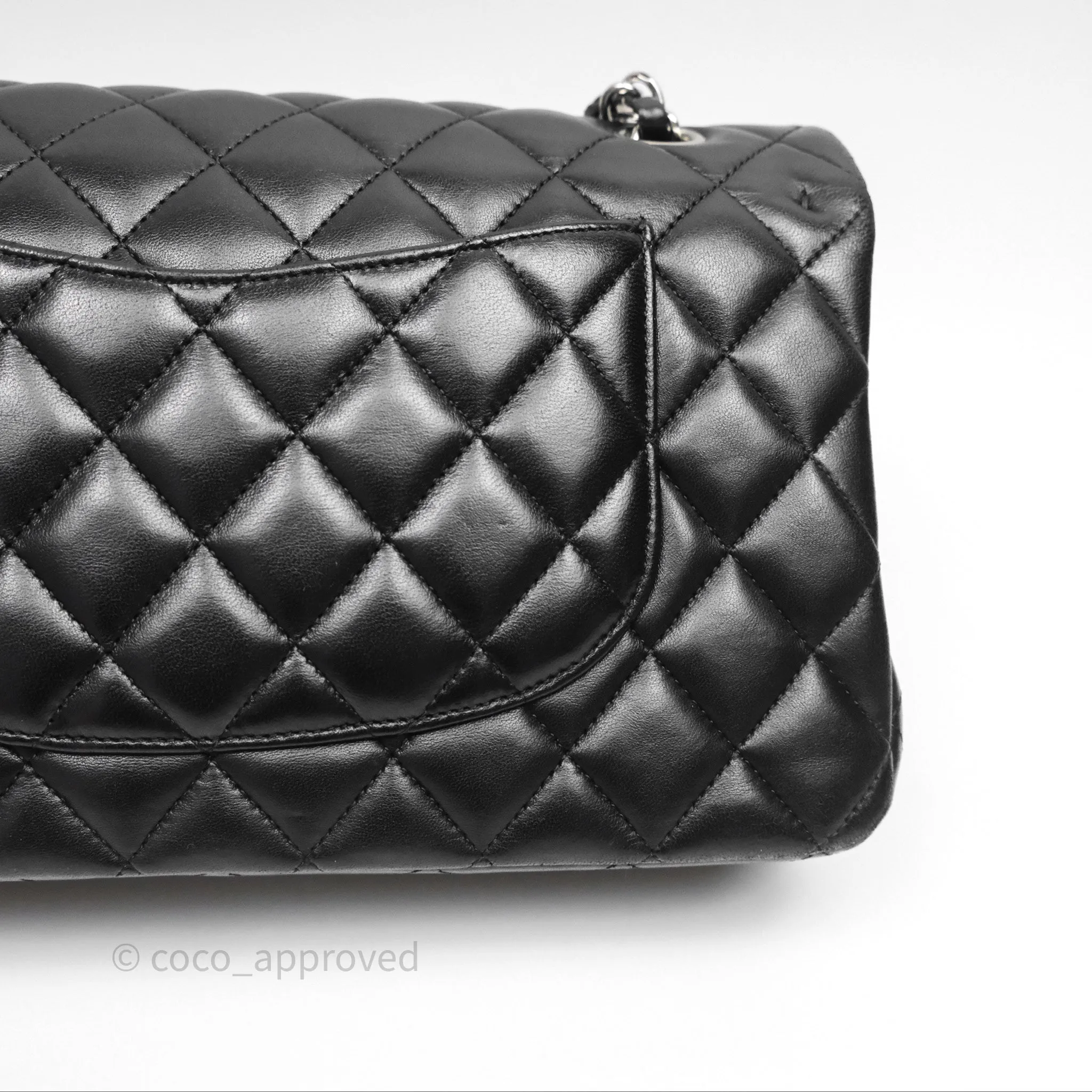 Chanel Classic M/L Medium Flap Quilted Black Lambskin Silver Hardware