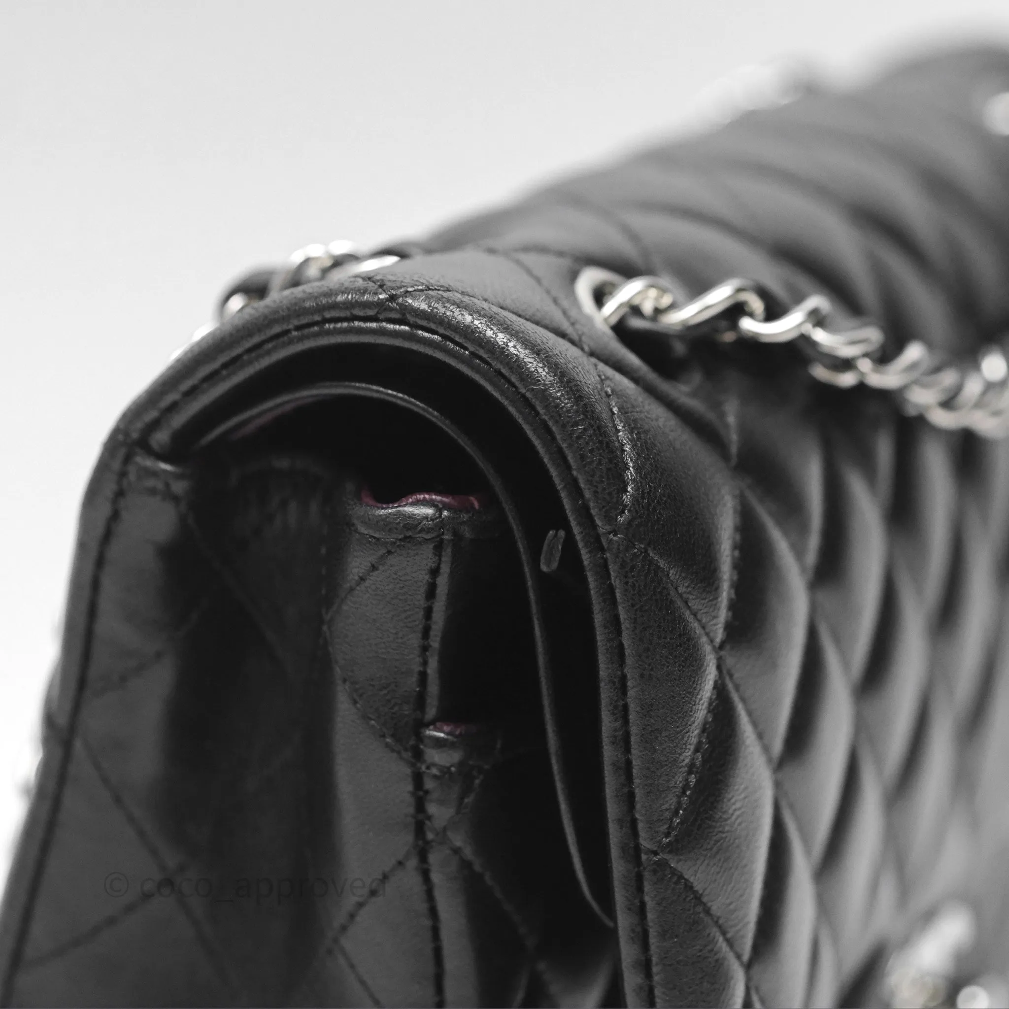 Chanel Classic M/L Medium Flap Quilted Black Lambskin Silver Hardware