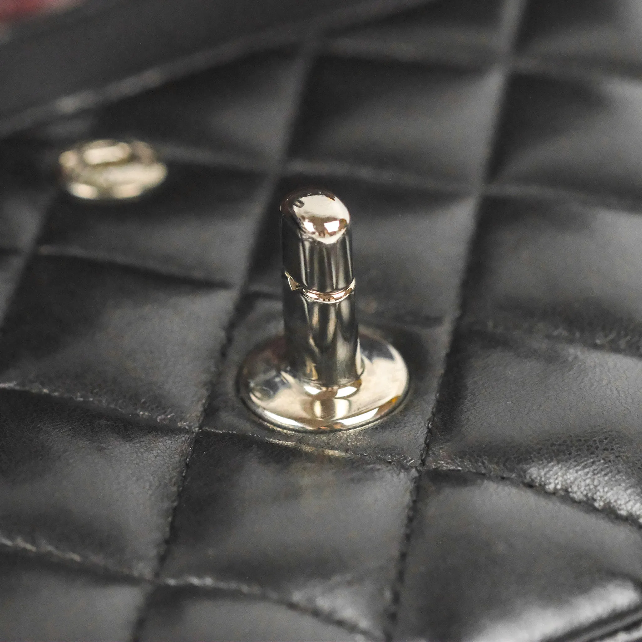 Chanel Classic M/L Medium Flap Quilted Black Lambskin Silver Hardware