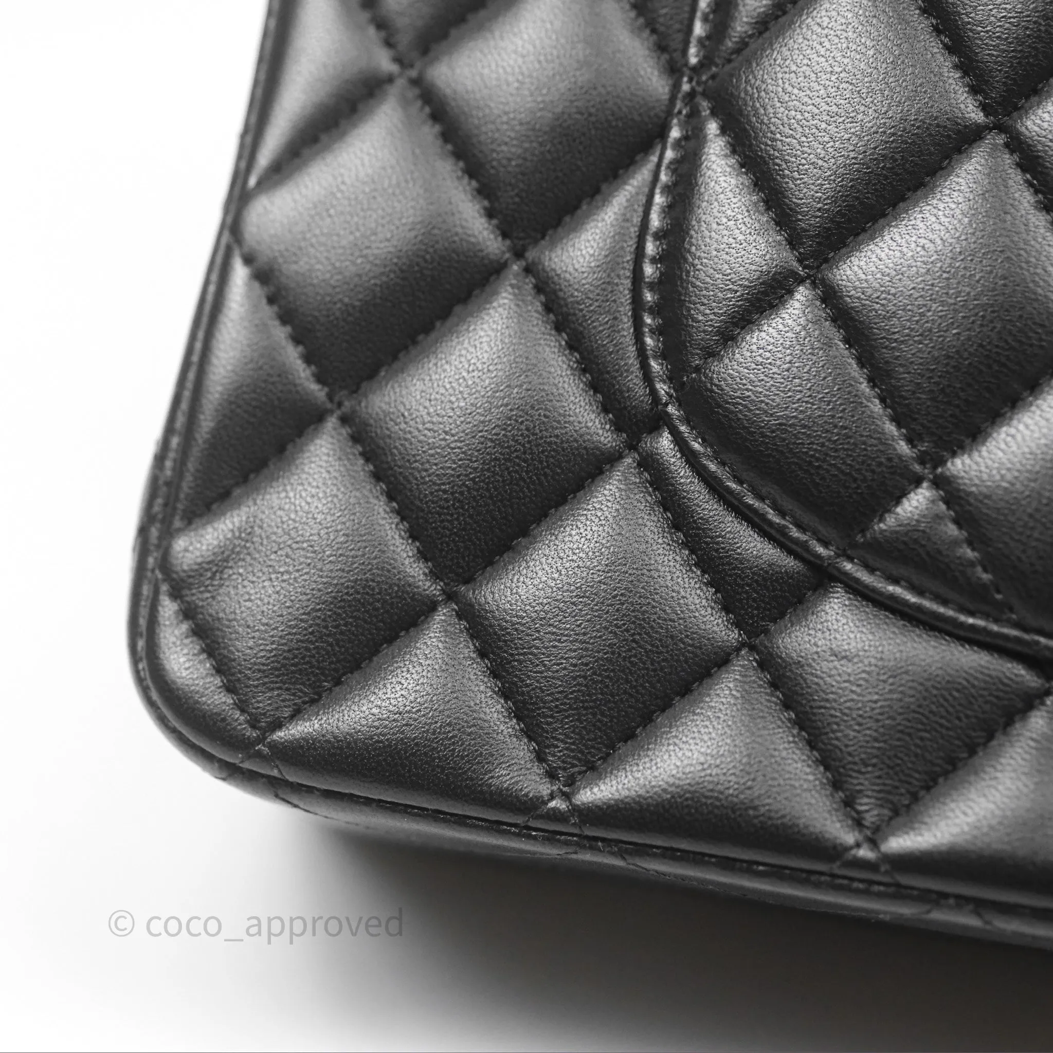 Chanel Classic M/L Medium Flap Quilted Black Lambskin Silver Hardware
