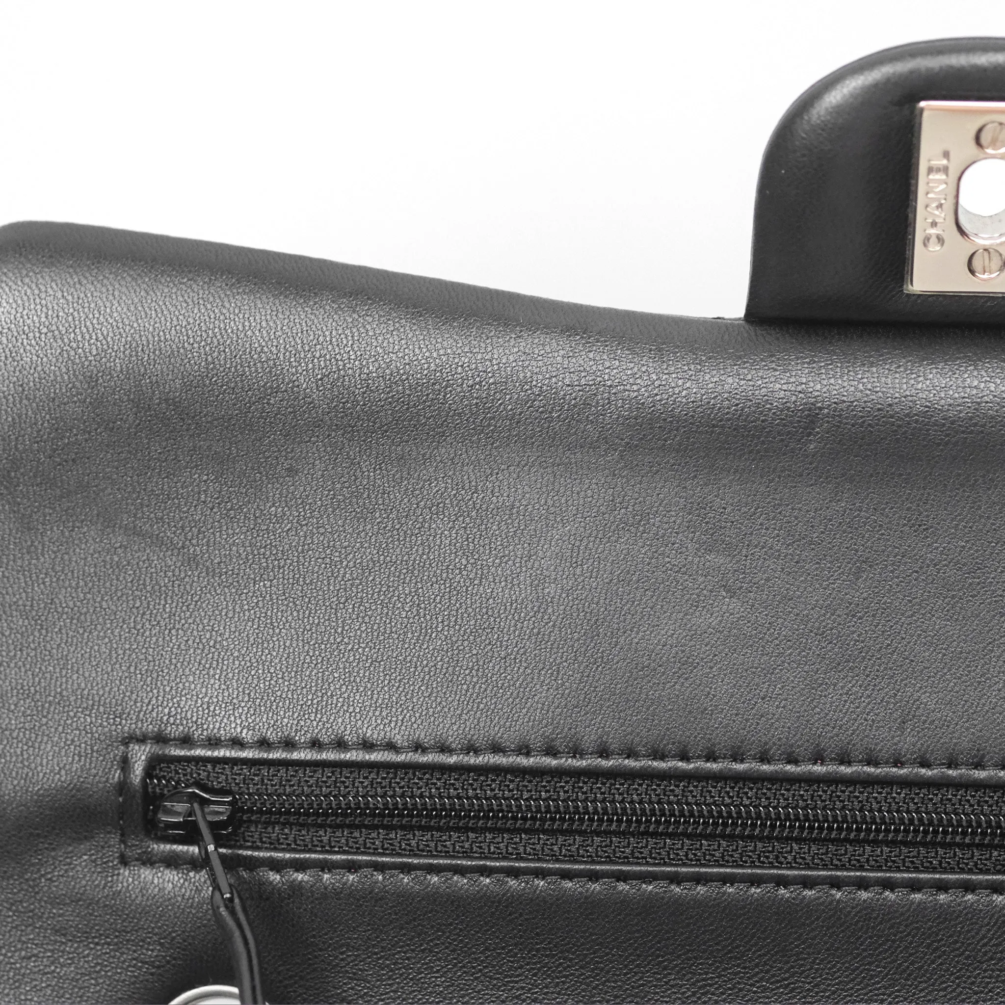 Chanel Classic M/L Medium Flap Quilted Black Lambskin Silver Hardware