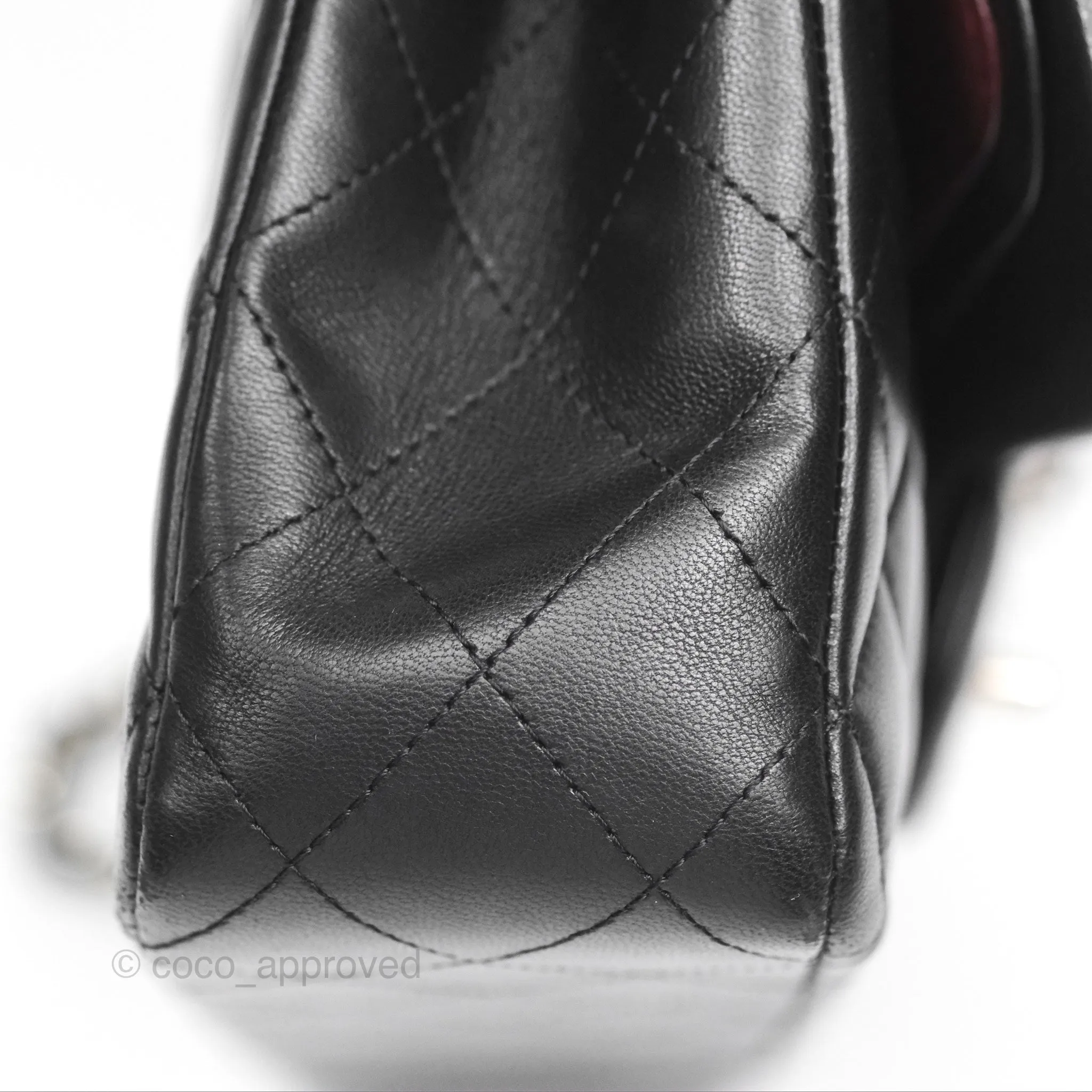 Chanel Classic M/L Medium Flap Quilted Black Lambskin Silver Hardware