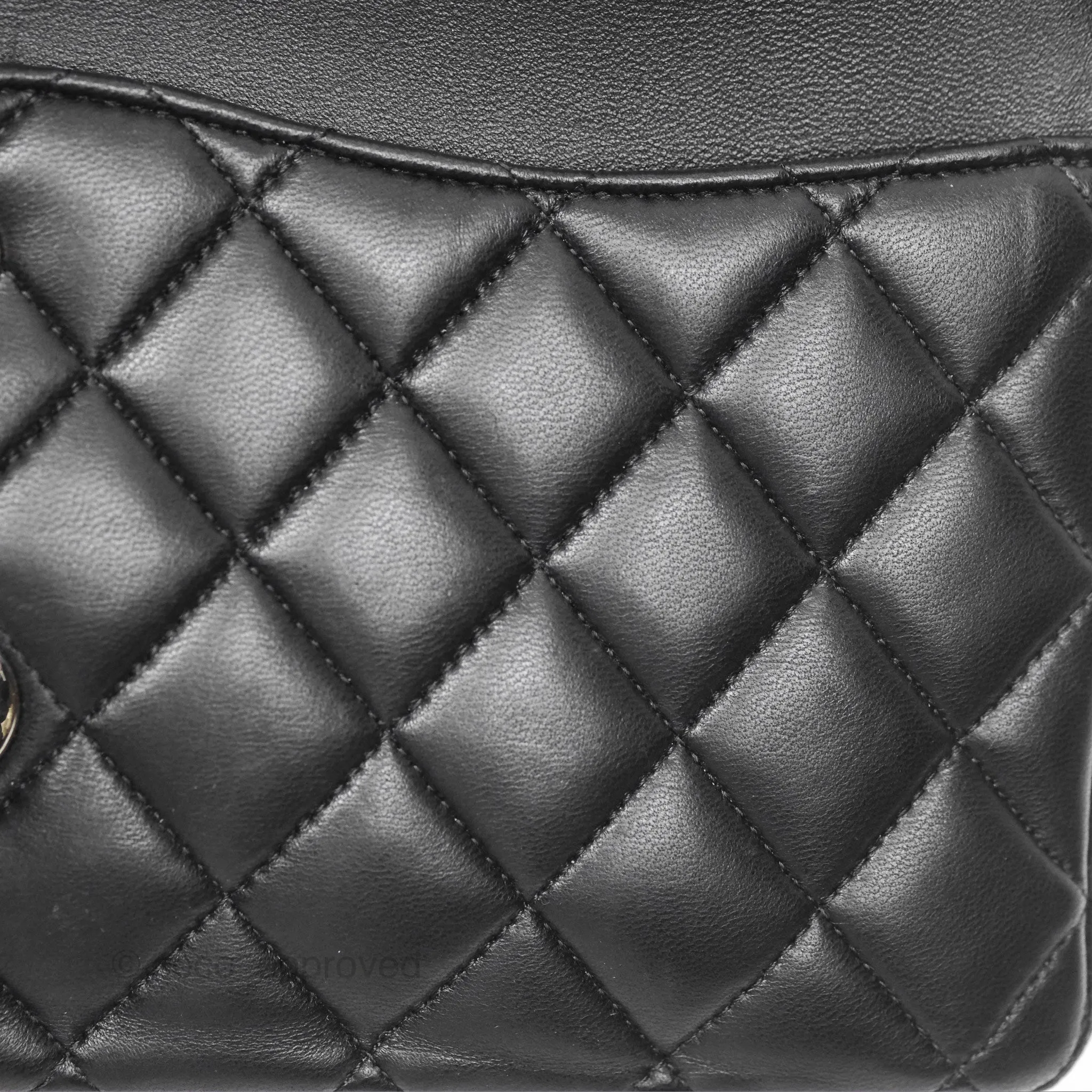 Chanel Classic M/L Medium Flap Quilted Black Lambskin Silver Hardware