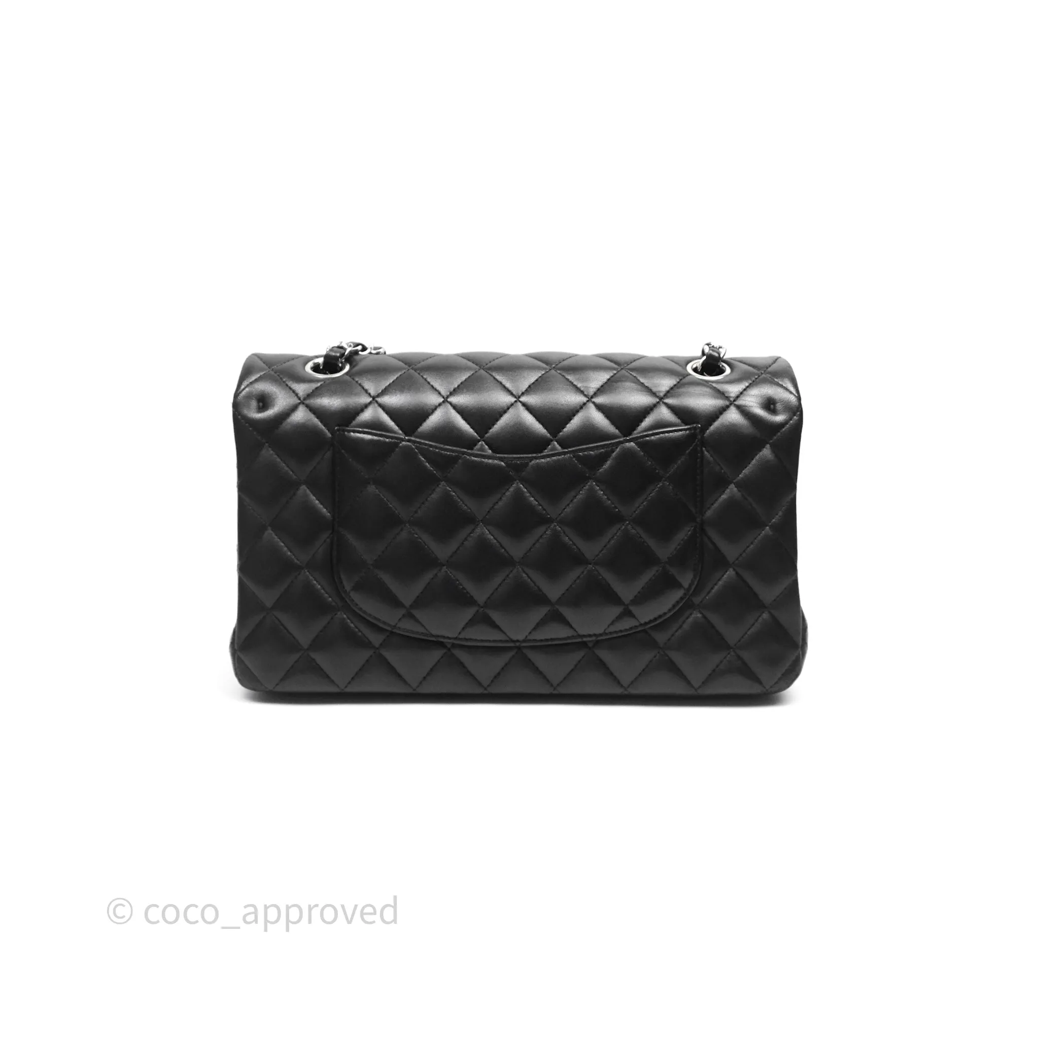Chanel Classic M/L Medium Flap Quilted Black Lambskin Silver Hardware