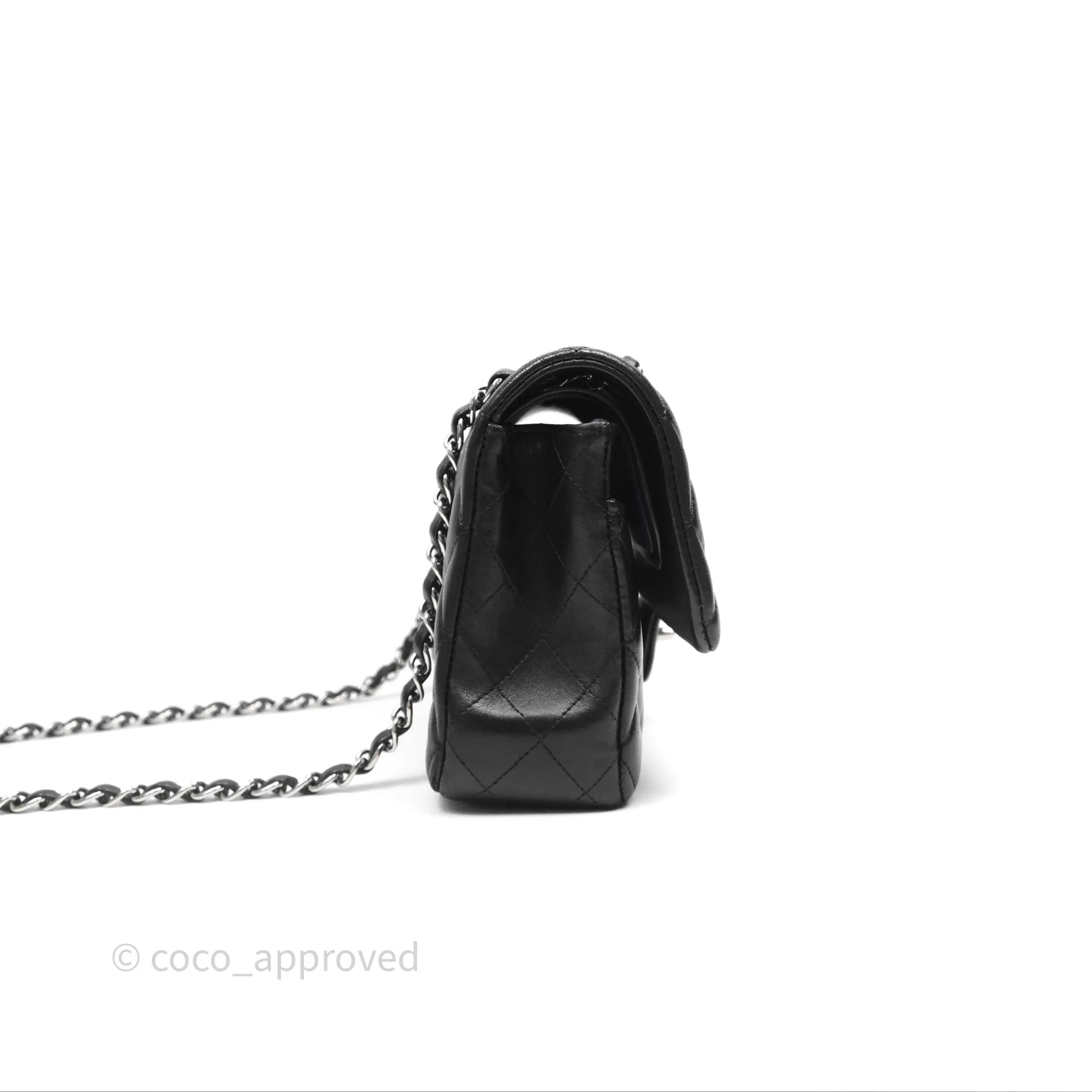 Chanel Classic M/L Medium Flap Quilted Black Lambskin Silver Hardware