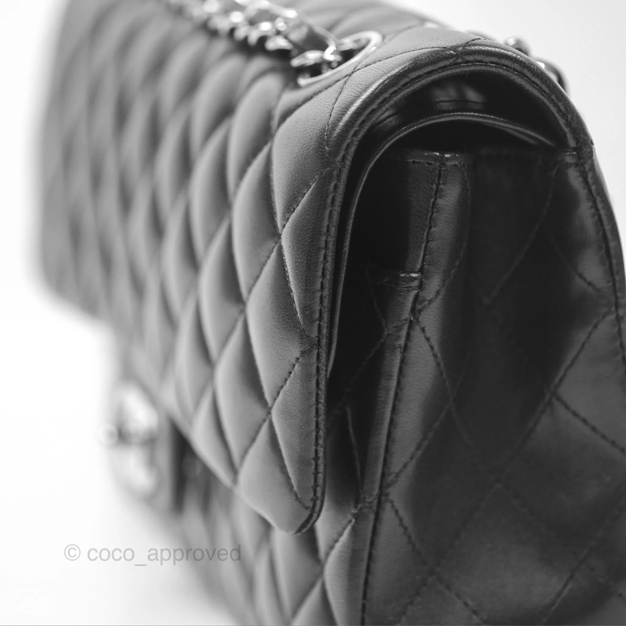 Chanel Classic M/L Medium Flap Quilted Black Lambskin Silver Hardware