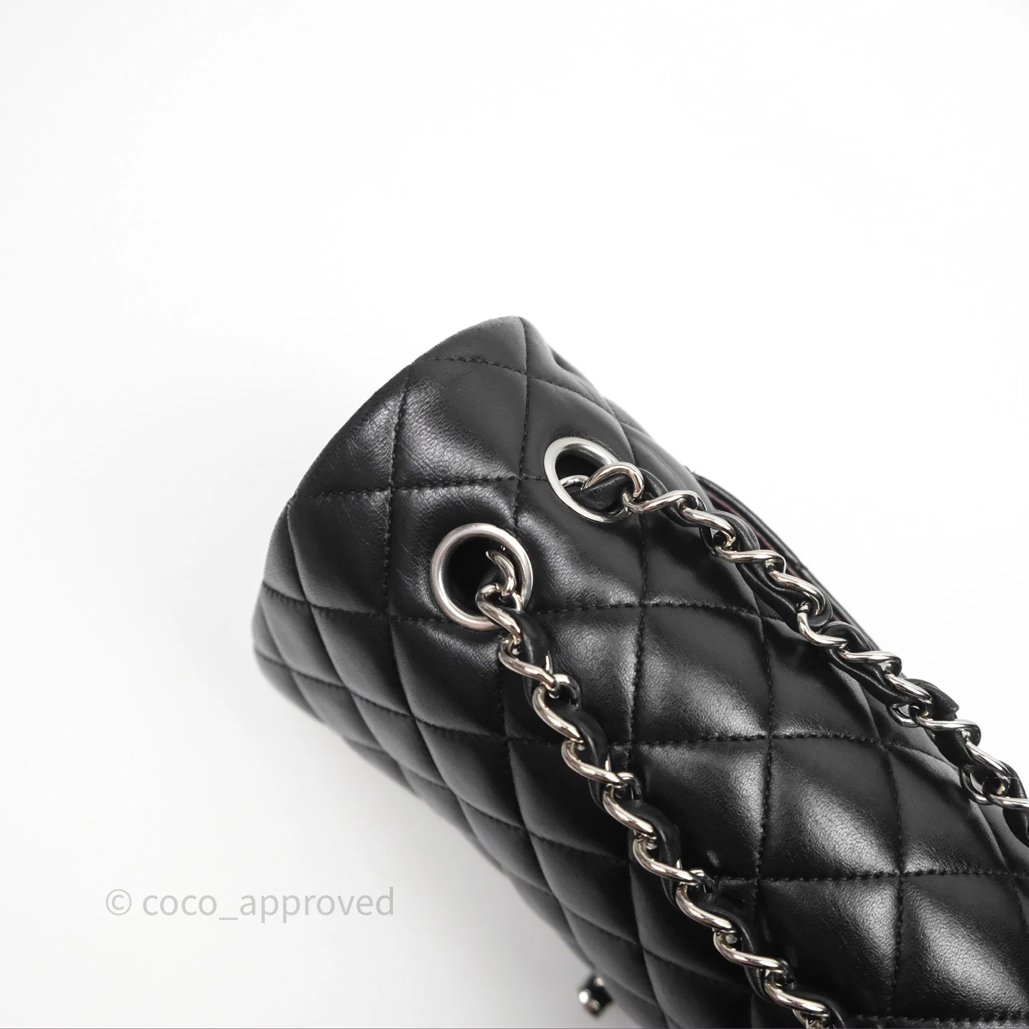 Chanel Classic M/L Medium Flap Quilted Black Lambskin Silver Hardware
