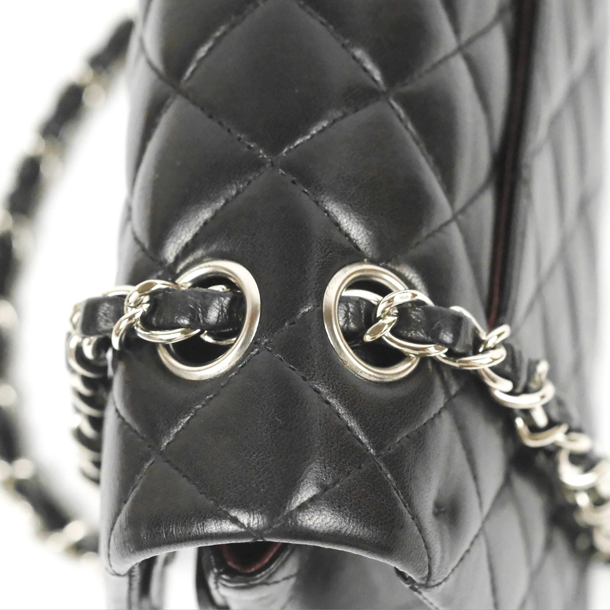 Chanel Classic M/L Medium Flap Quilted Black Lambskin Silver Hardware