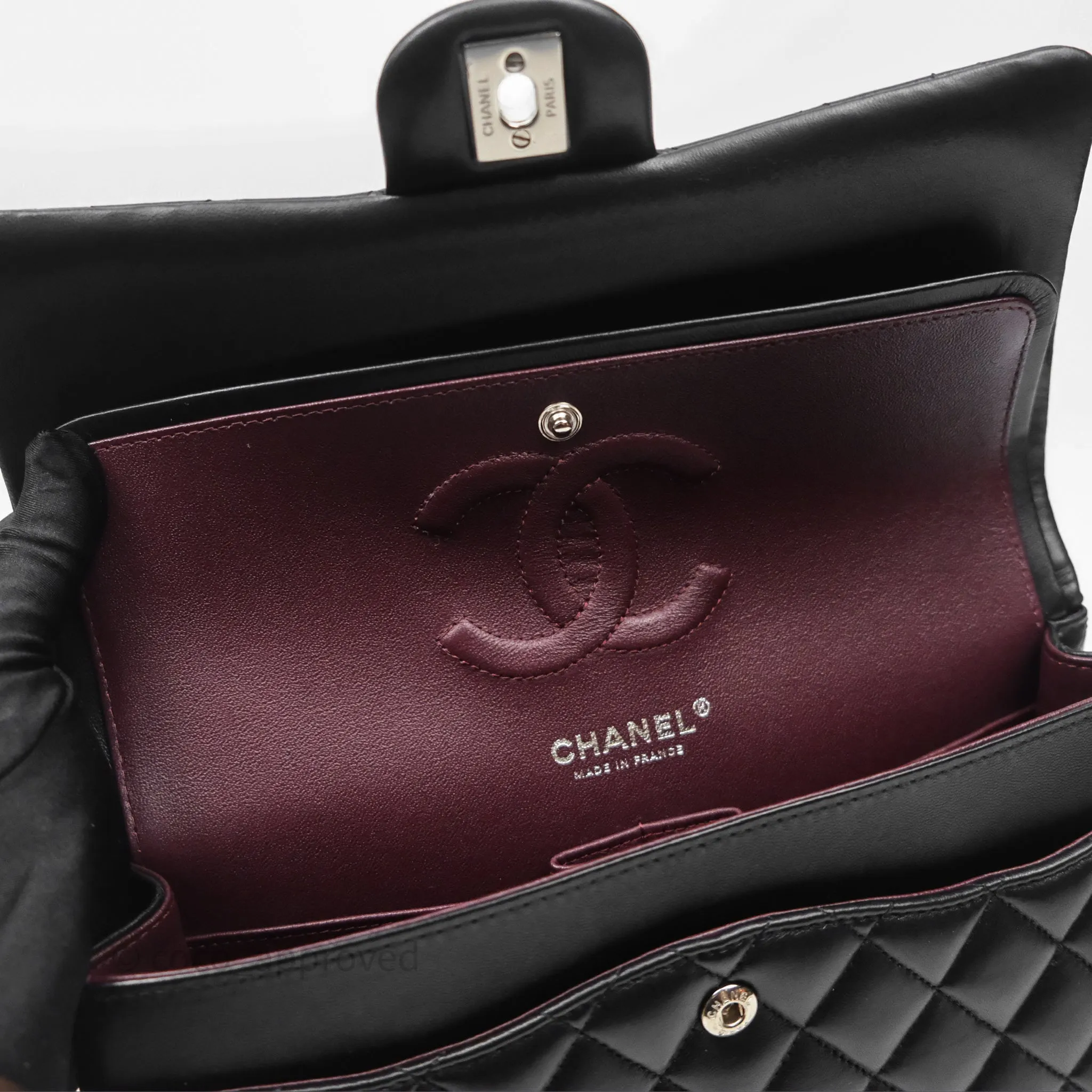 Chanel Classic M/L Medium Flap Quilted Black Lambskin Silver Hardware