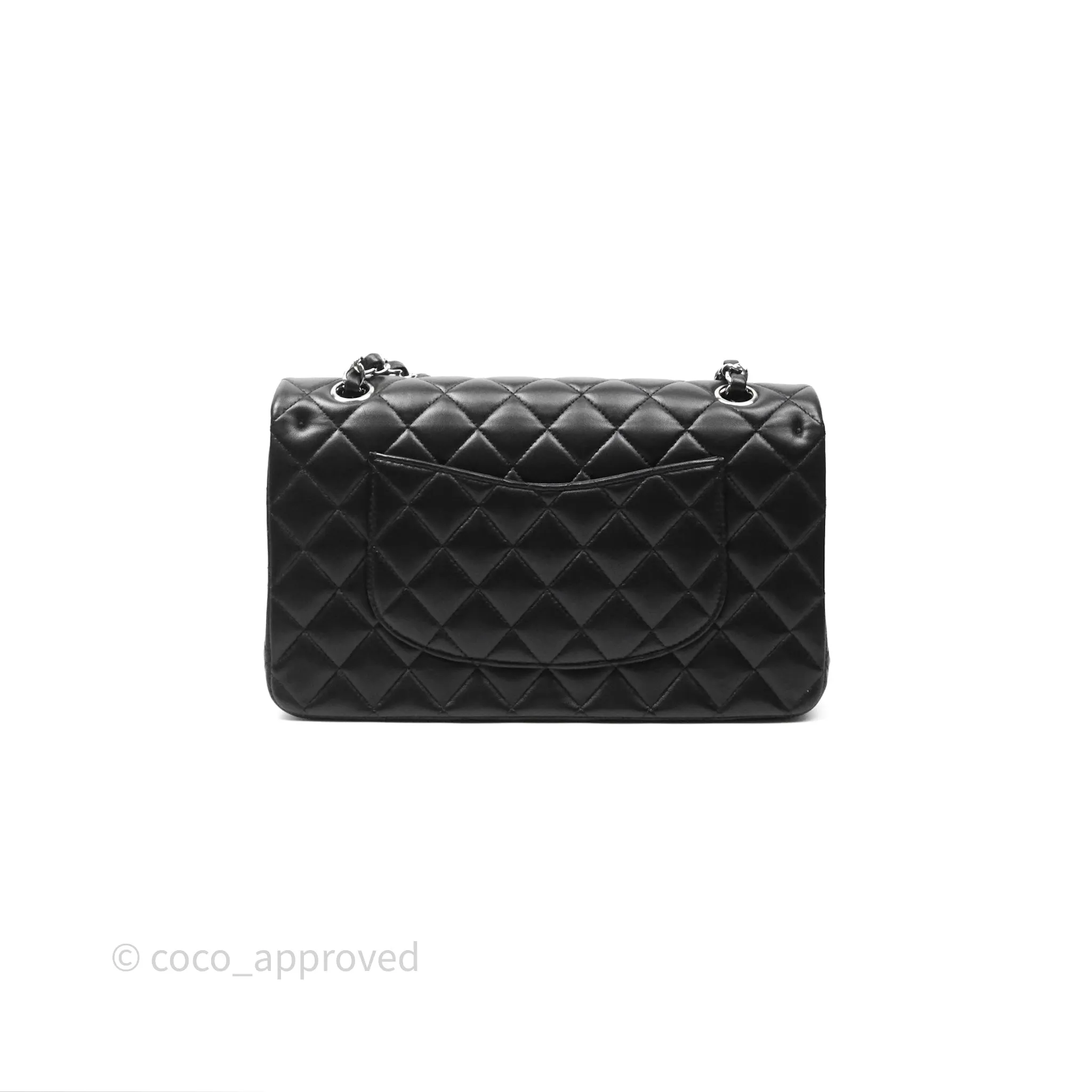 Chanel Classic M/L Medium Flap Quilted Black Lambskin Silver Hardware