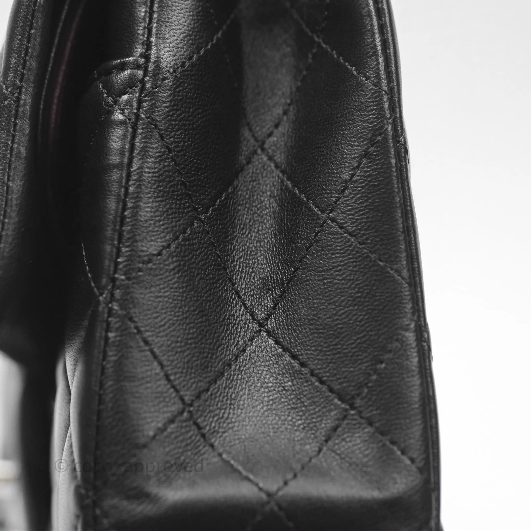 Chanel Classic M/L Medium Flap Quilted Black Lambskin Silver Hardware