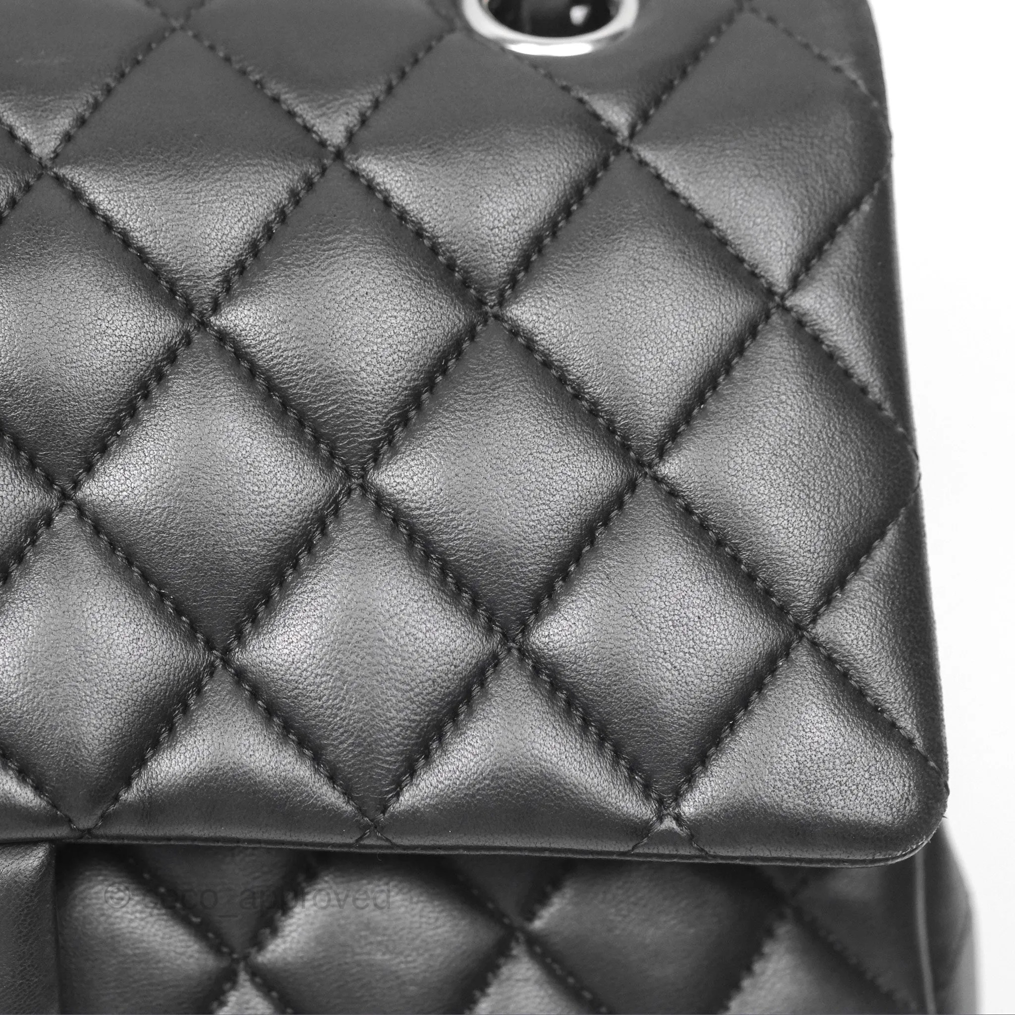 Chanel Classic M/L Medium Flap Quilted Black Lambskin Silver Hardware