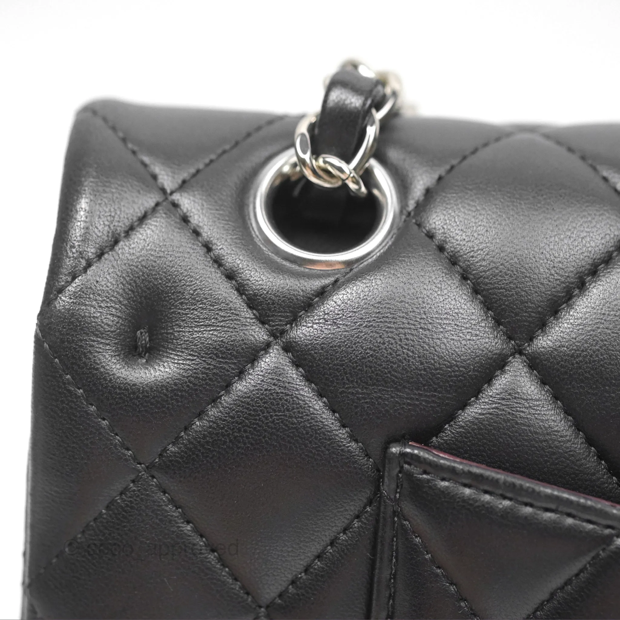 Chanel Classic M/L Medium Flap Quilted Black Lambskin Silver Hardware