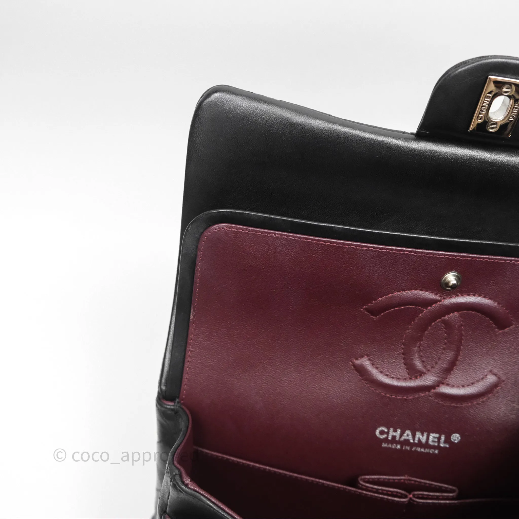 Chanel Classic M/L Medium Flap Quilted Black Lambskin Silver Hardware